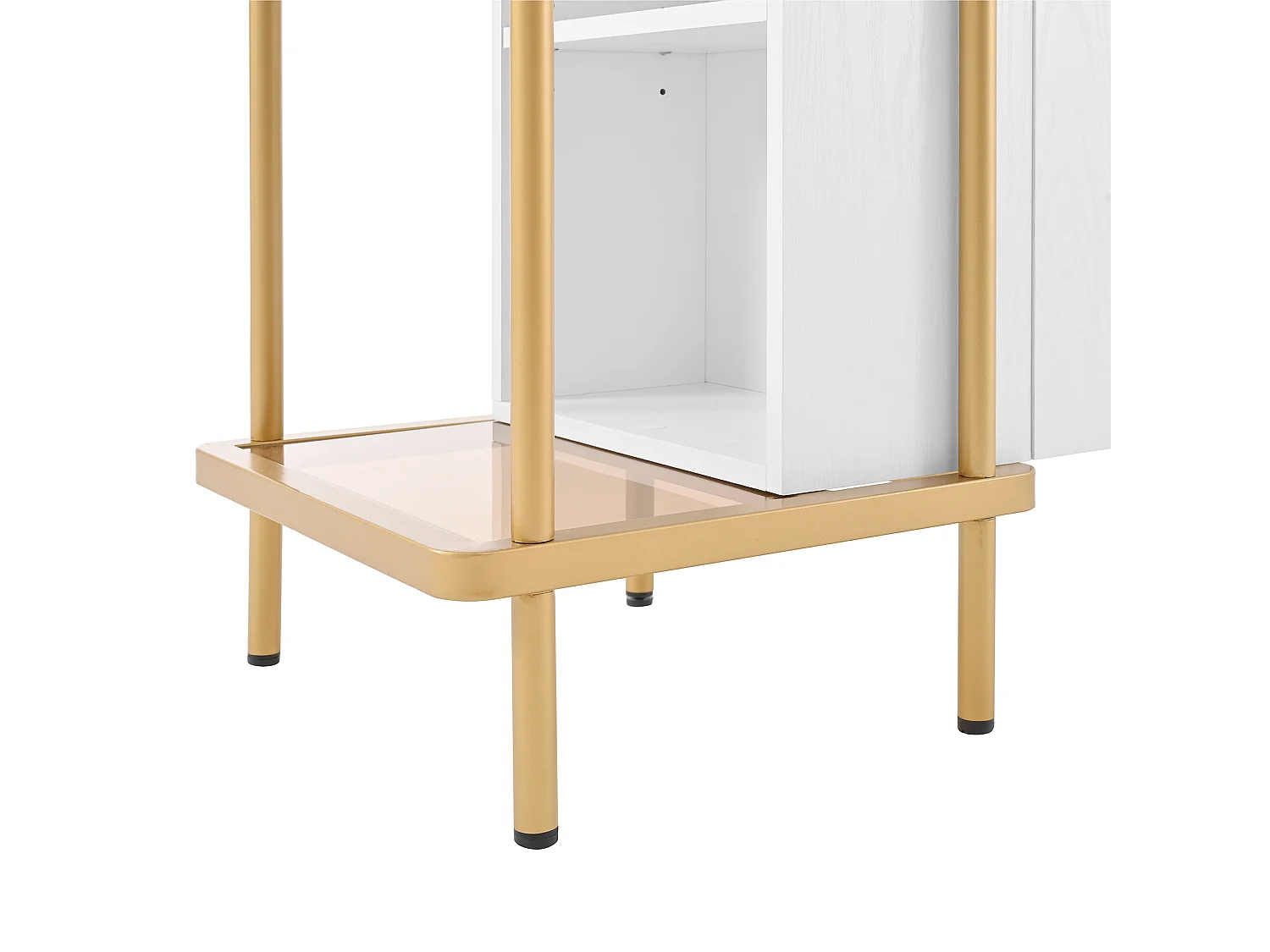 Buffet blanc - Buffet avec 2 portes et 2 compartiments ouverts - pieds en métal - poignées de porte dissimulées