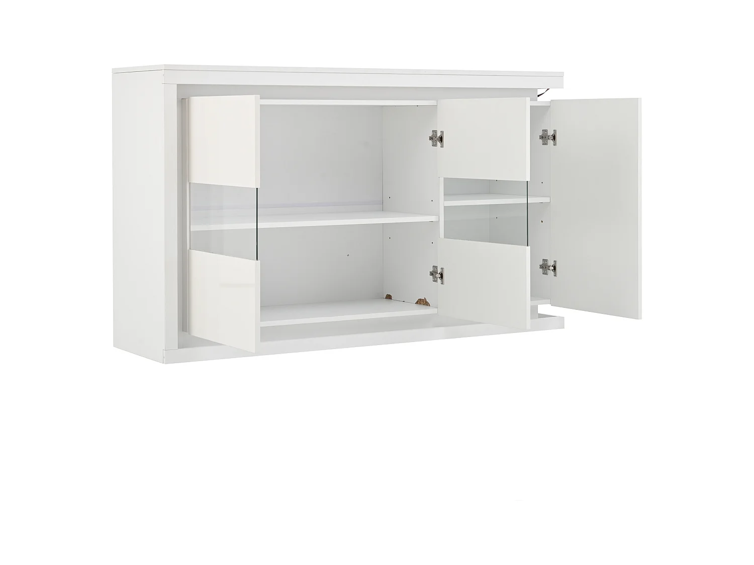 Buffet blanc brillant - Buffet 3 portes avec éclairage LED - portes en verre trempé