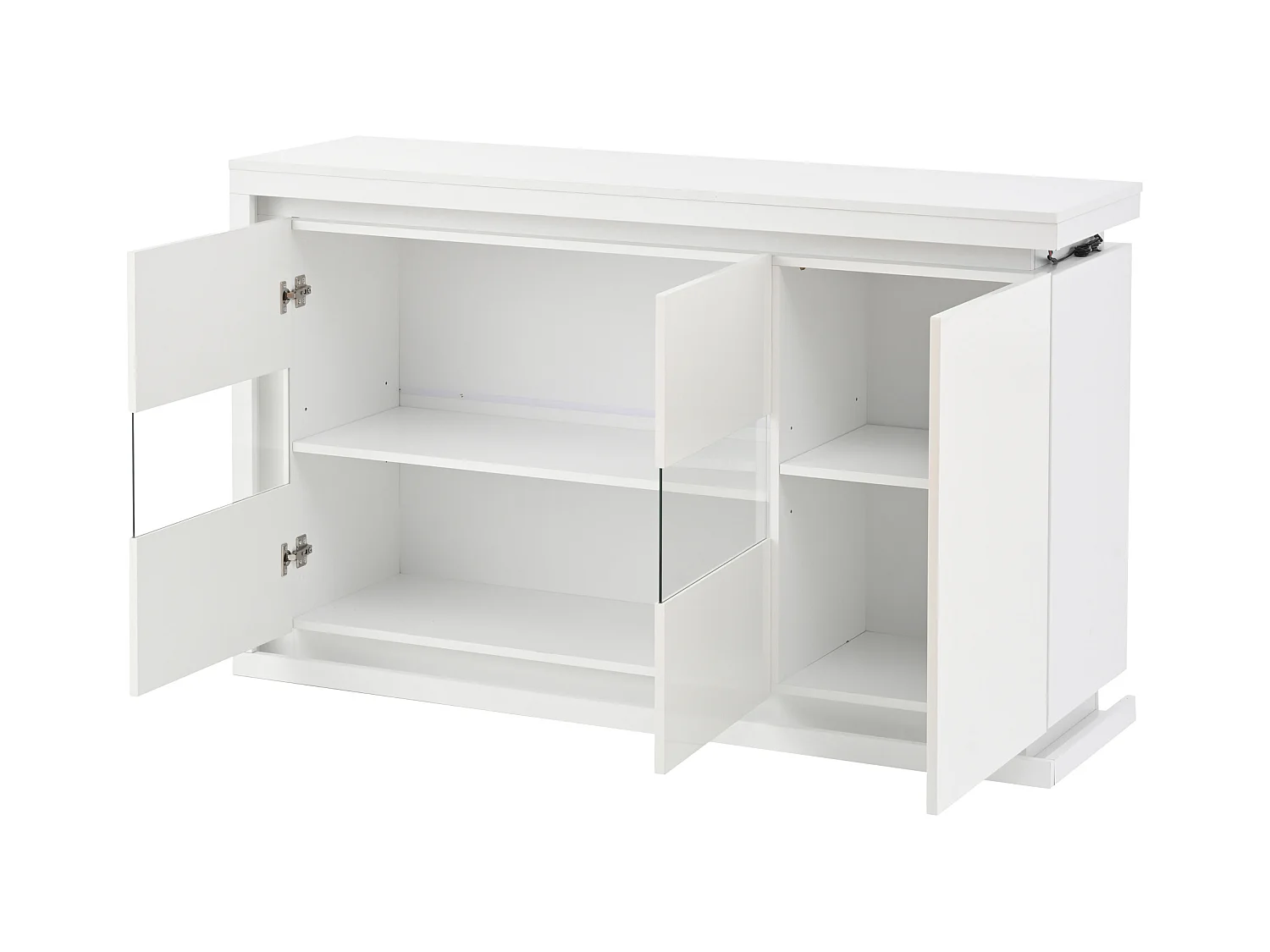 Buffet blanc brillant - Buffet 3 portes avec éclairage LED - portes en verre trempé