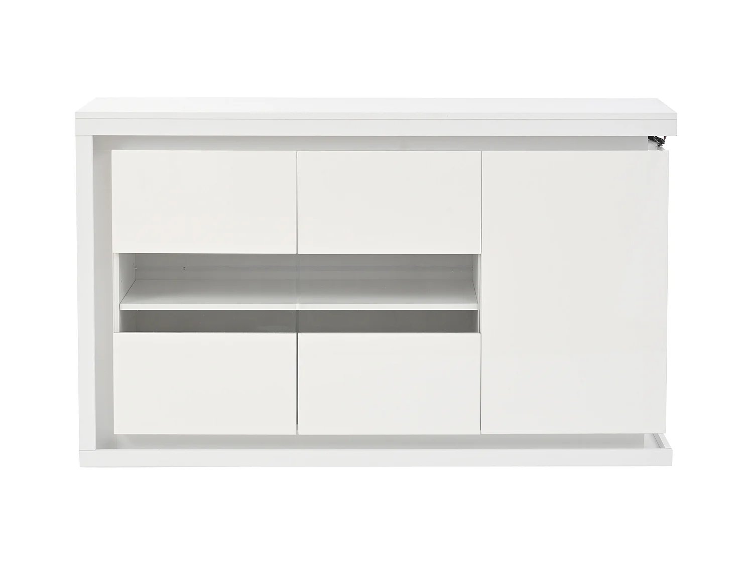 Buffet blanc brillant - Buffet 3 portes avec éclairage LED - portes en verre trempé