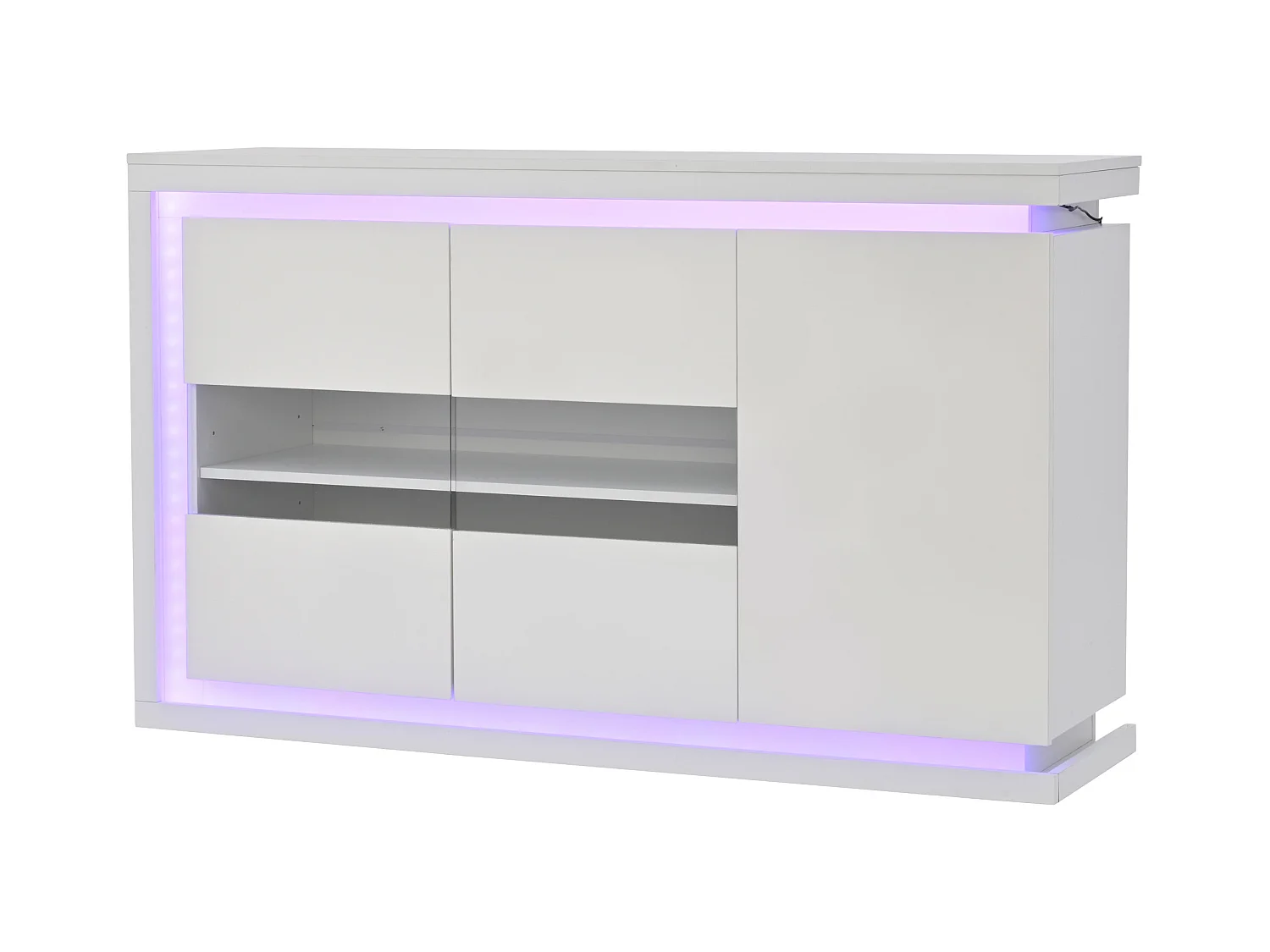 Buffet blanc brillant - Buffet 3 portes avec éclairage LED - portes en verre trempé