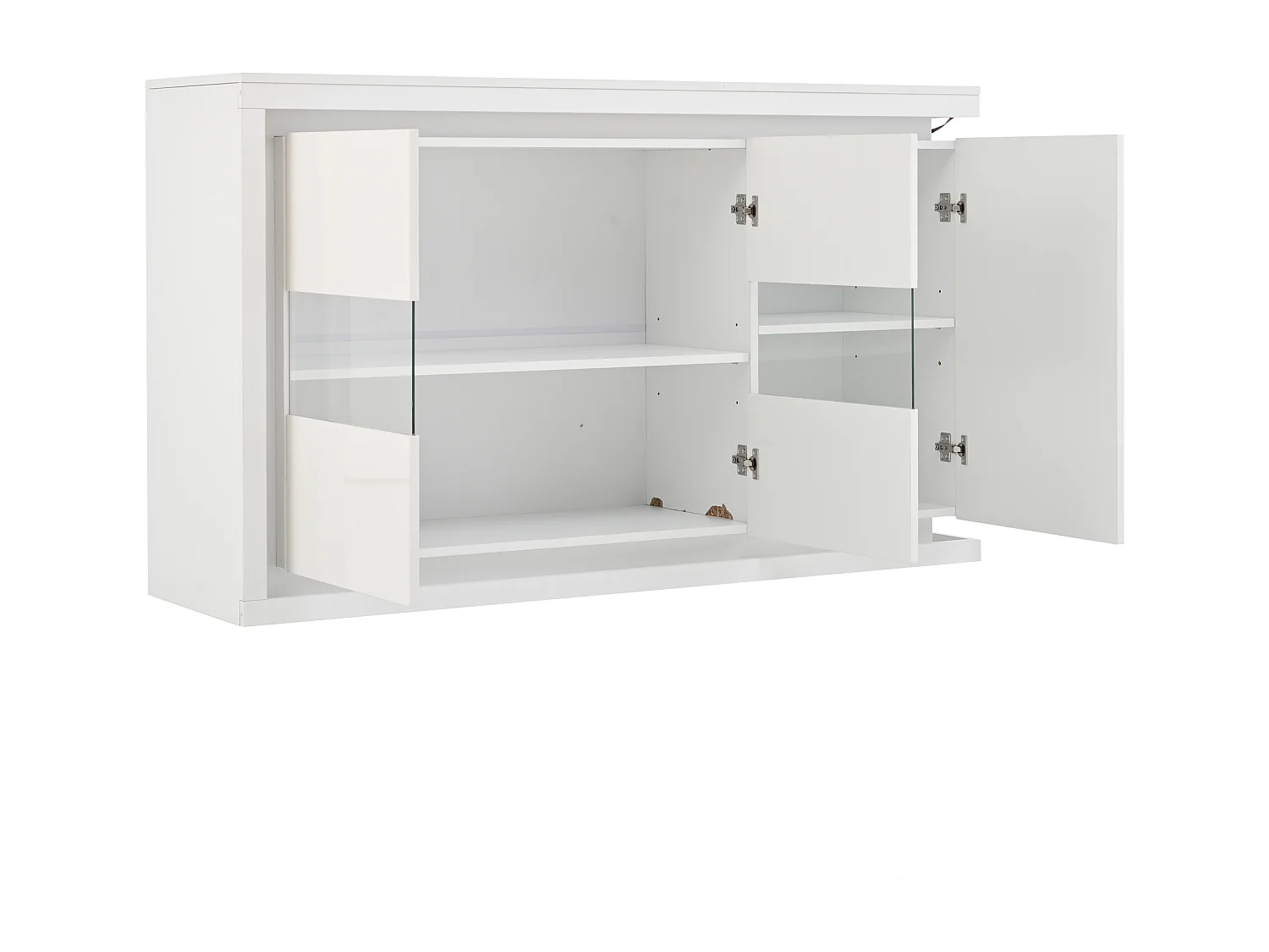 Buffet blanc brillant - Buffet 3 portes avec éclairage LED - portes en verre trempé