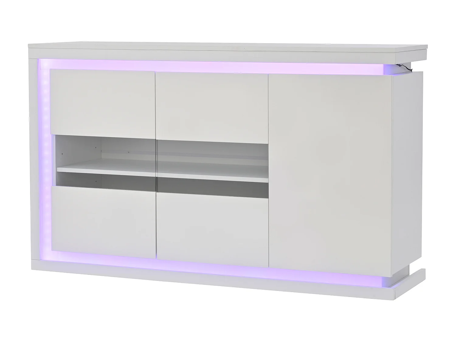 Buffet blanc brillant - Buffet 3 portes avec éclairage LED - portes en verre trempé