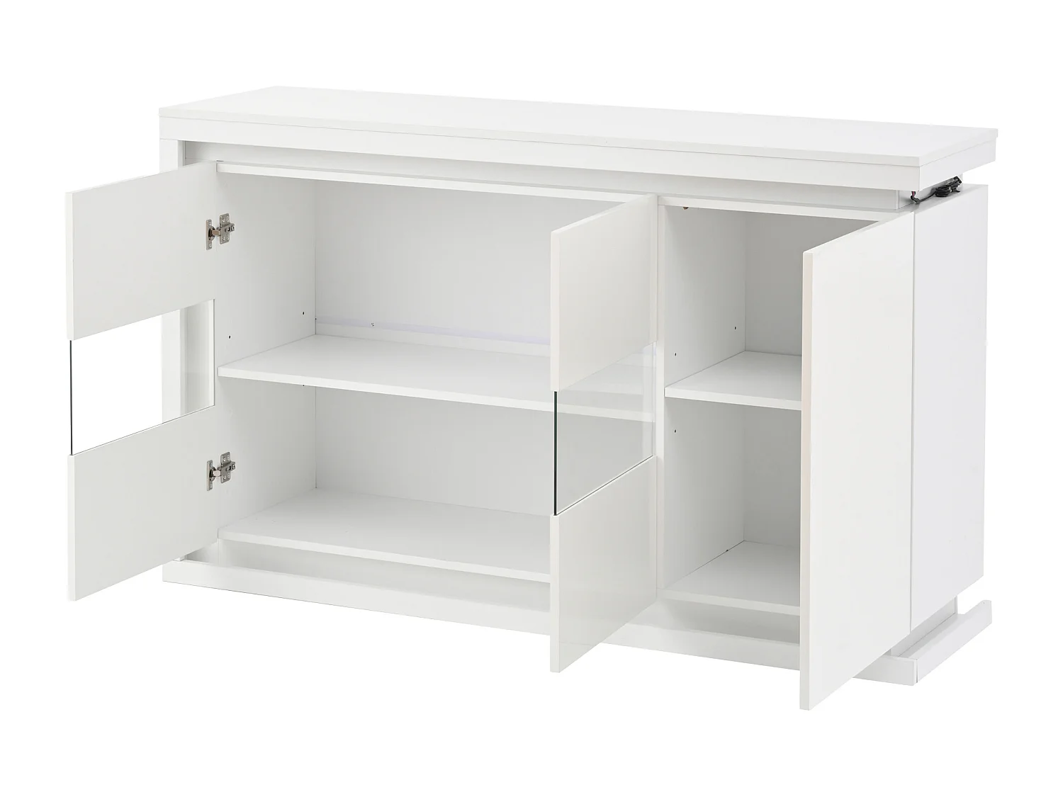 Buffet blanc brillant - Buffet 3 portes avec éclairage LED - portes en verre trempé