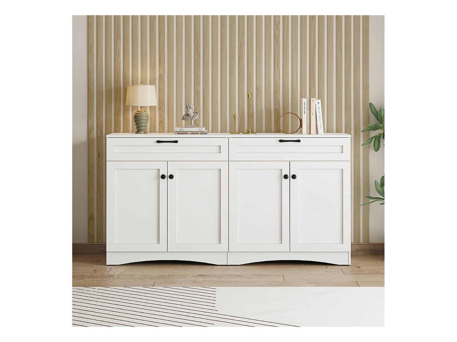 Credenza bianca con maniglie nere - credenza a 2 cassetti e 4 ante - design curvo