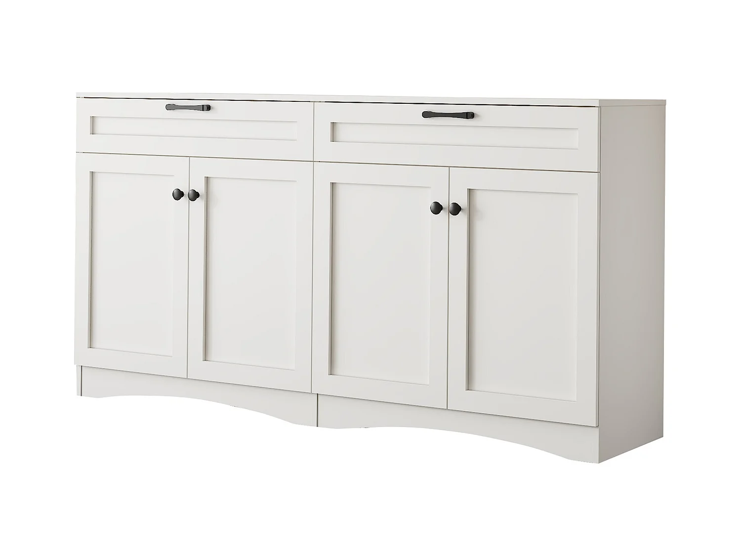 Credenza bianca con maniglie nere - credenza a 2 cassetti e 4 ante - design curvo
