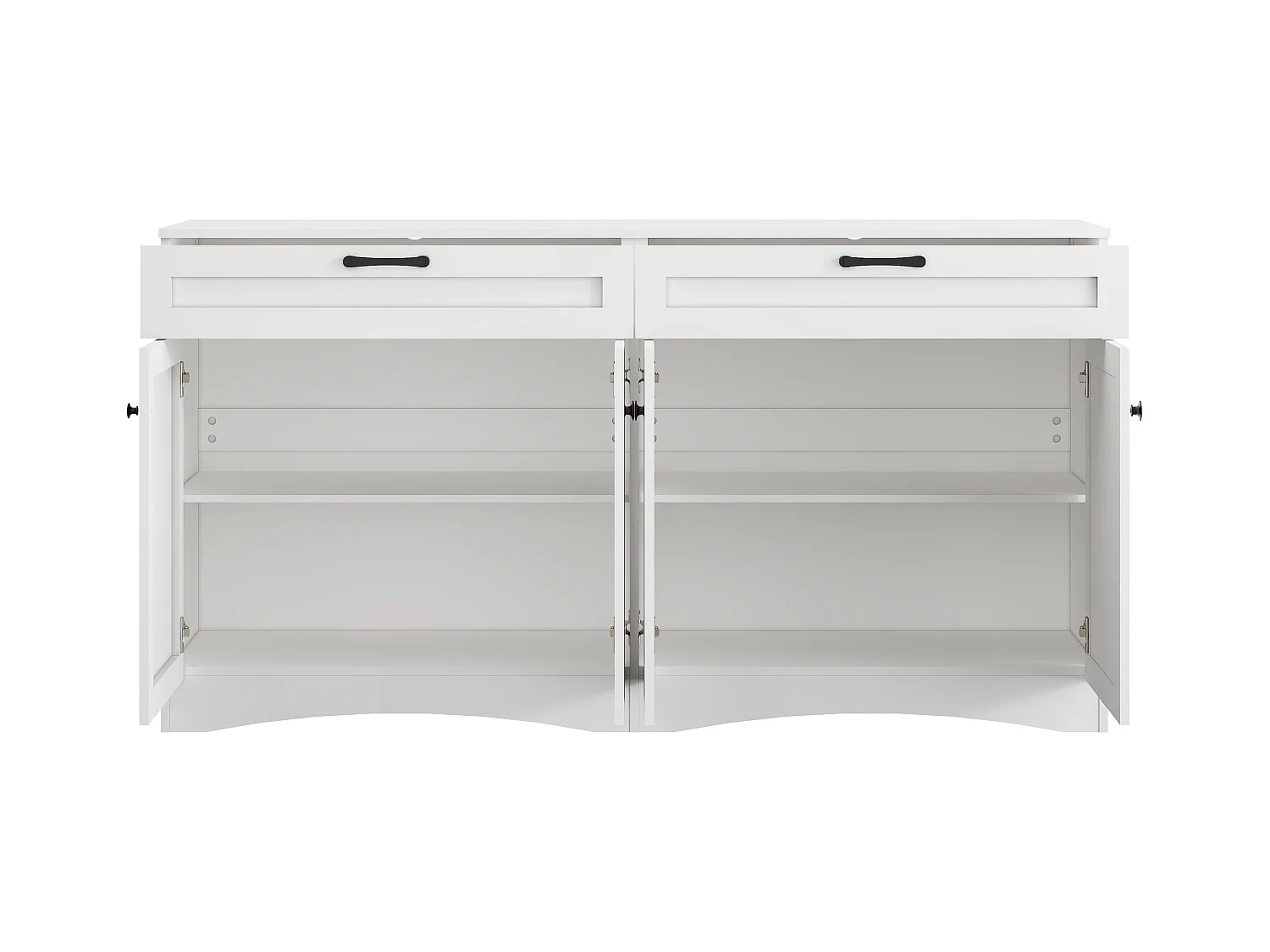 Credenza bianca con maniglie nere - credenza a 2 cassetti e 4 ante - design curvo