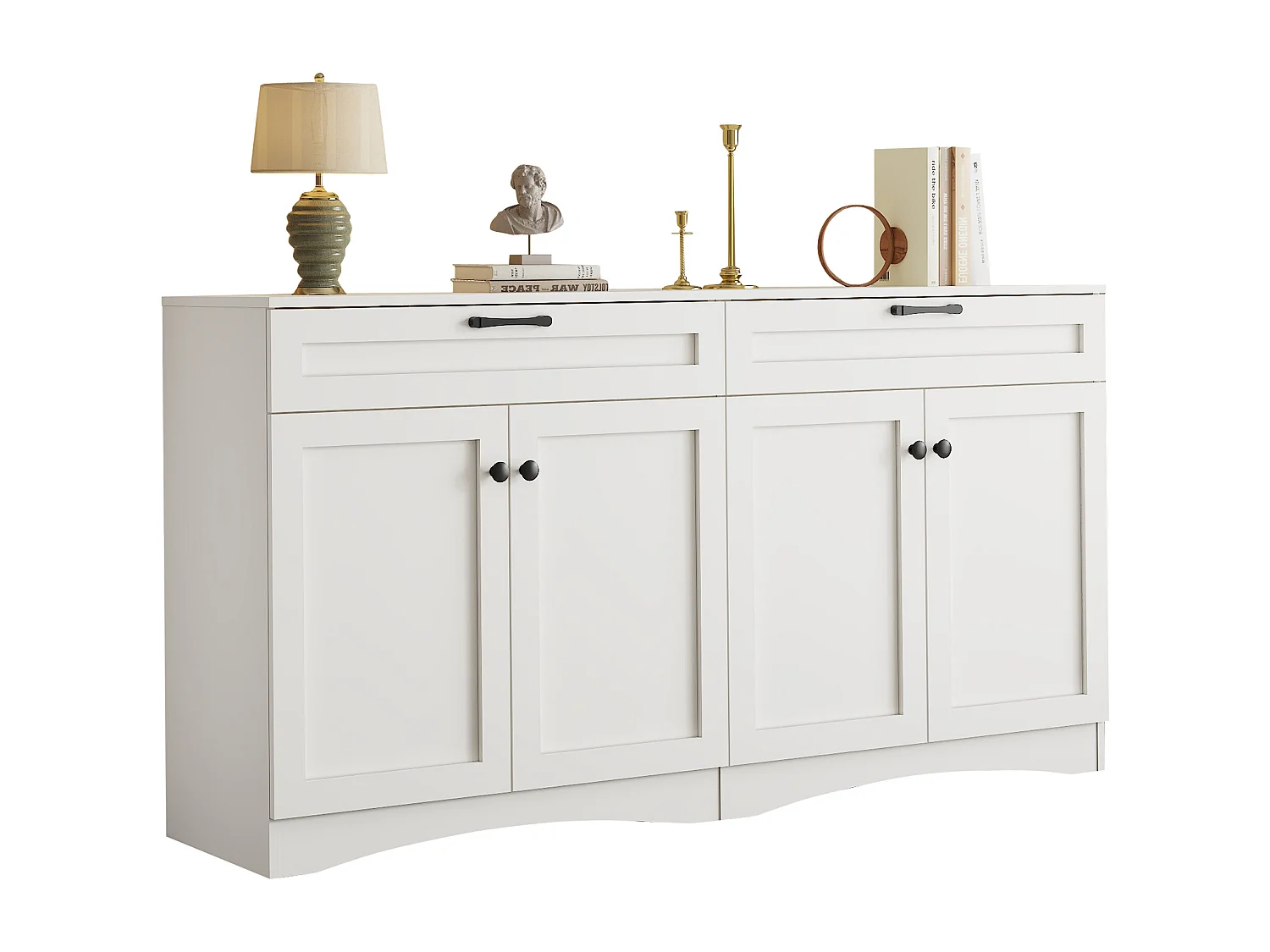 Credenza bianca con maniglie nere - credenza a 2 cassetti e 4 ante - design curvo