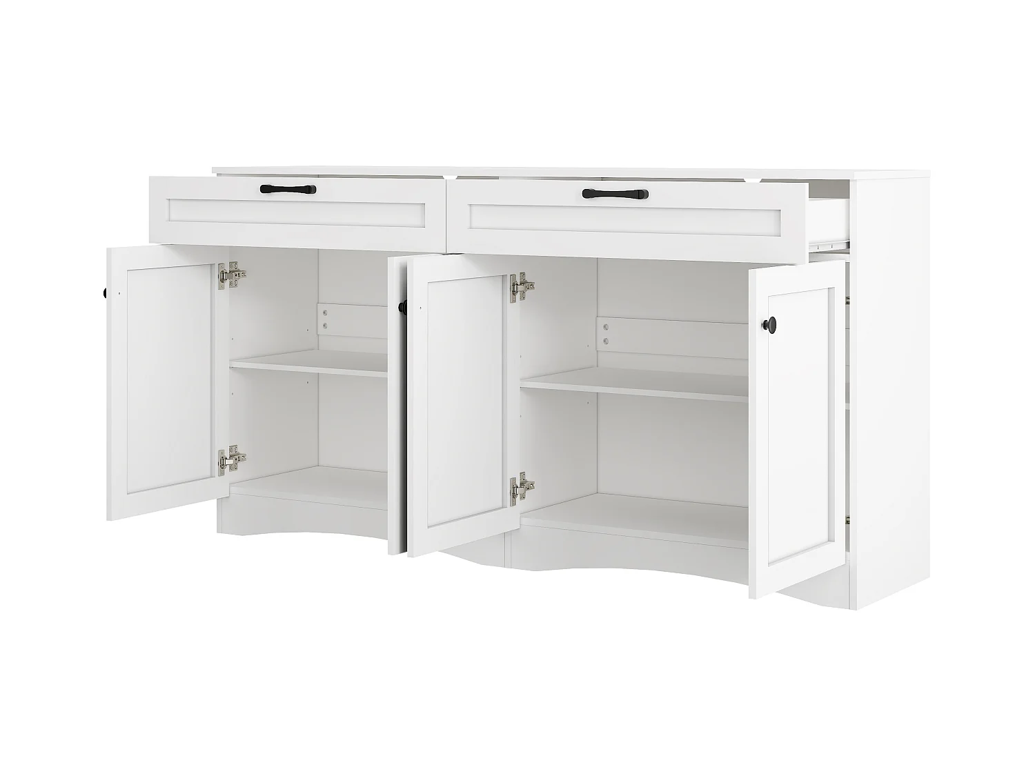 Credenza bianca con maniglie nere - credenza a 2 cassetti e 4 ante - design curvo