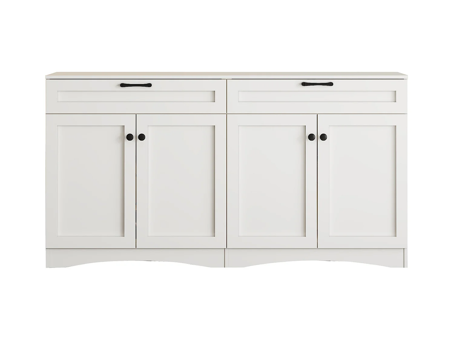 Credenza bianca con maniglie nere - credenza a 2 cassetti e 4 ante - design curvo