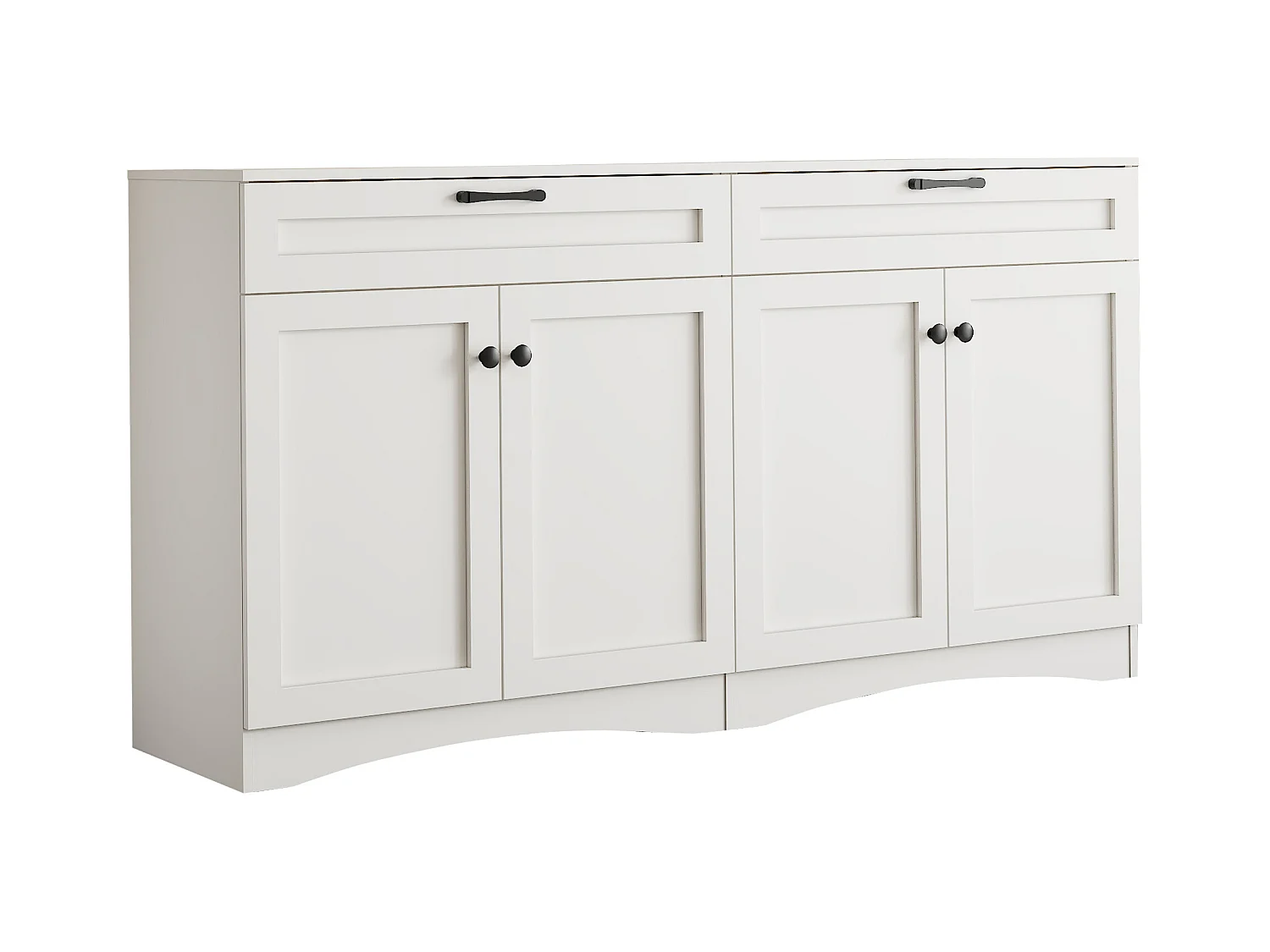 Credenza bianca con maniglie nere - credenza a 2 cassetti e 4 ante - design curvo