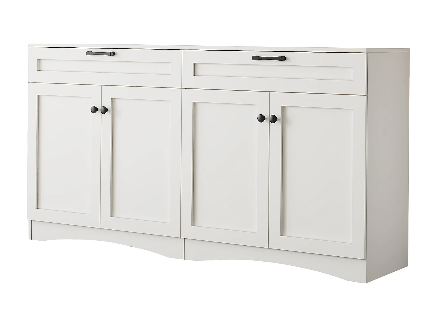 Aparador blanco con tiradores negros - Aparador de 2 cajones y 4 puertas - diseño curvo