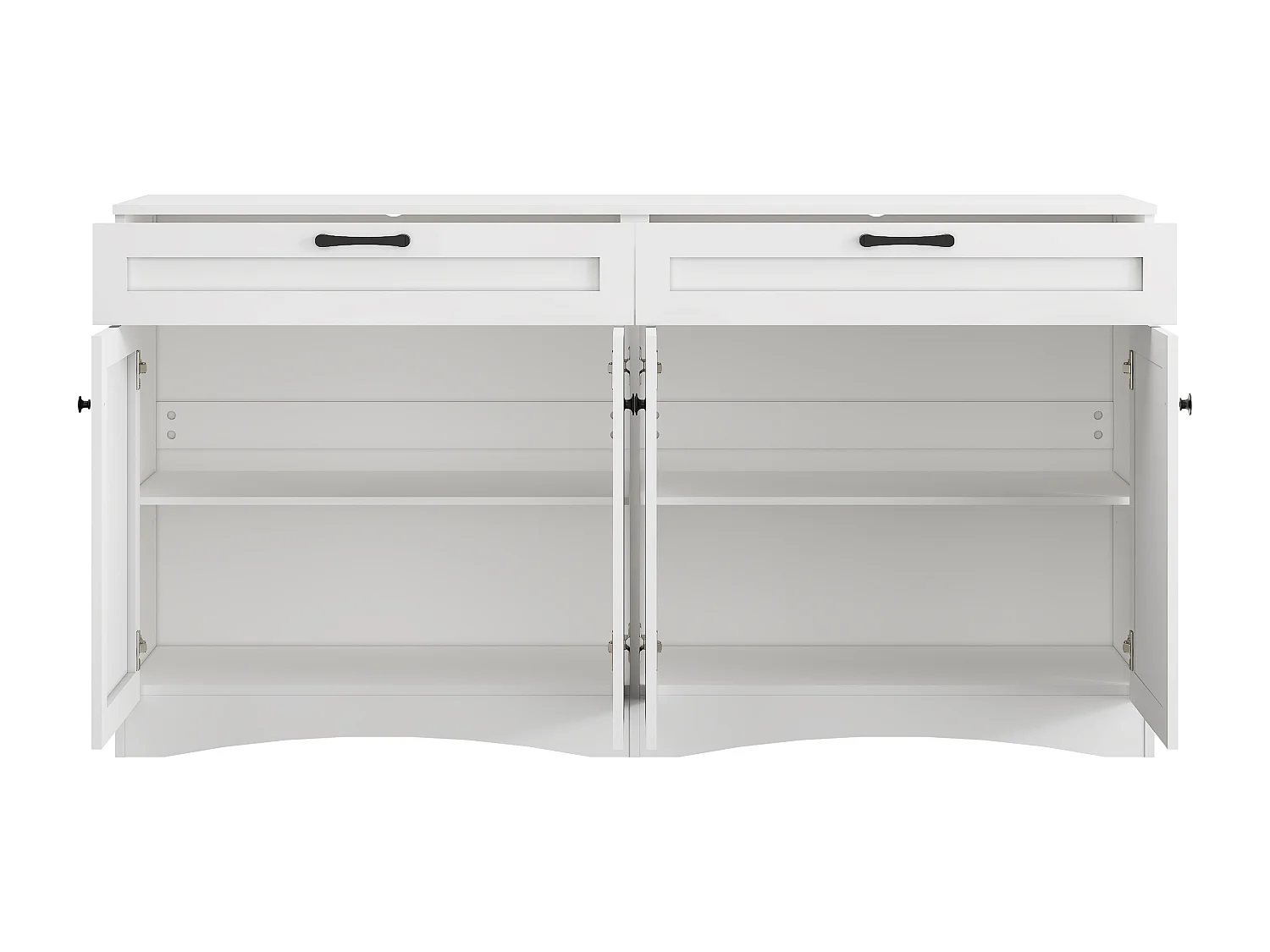 Aparador blanco con tiradores negros - Aparador de 2 cajones y 4 puertas - diseño curvo