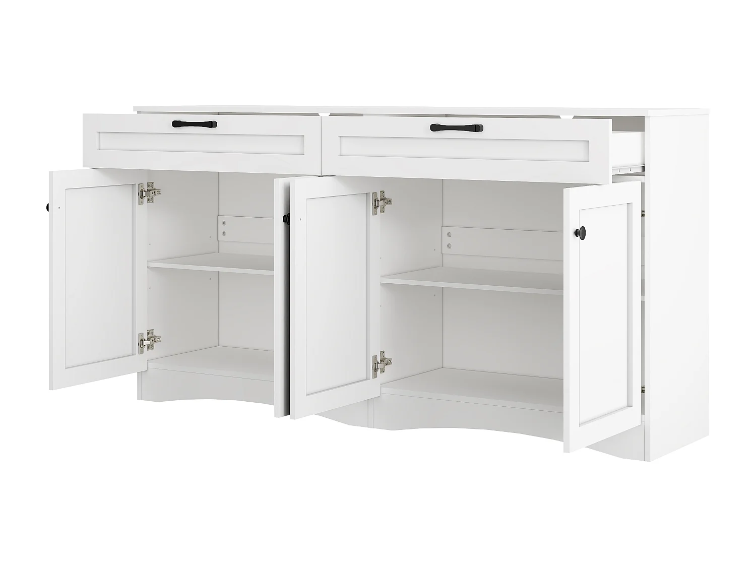 Aparador blanco con tiradores negros - Aparador de 2 cajones y 4 puertas - diseño curvo