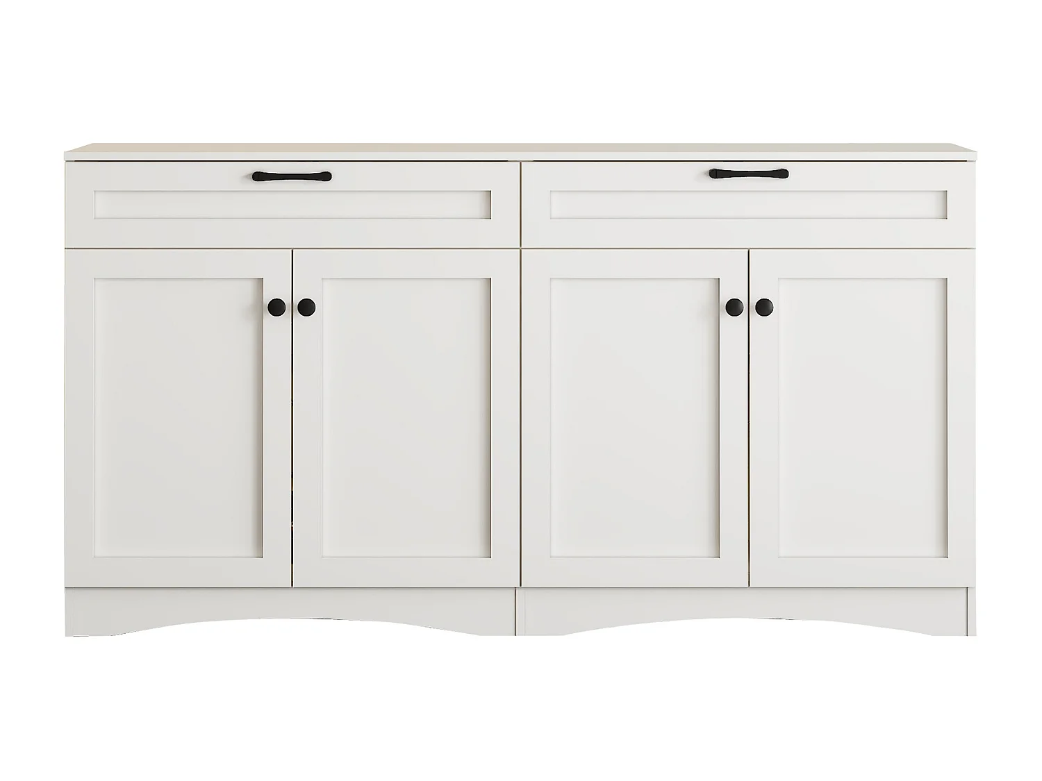 Aparador blanco con tiradores negros - Aparador de 2 cajones y 4 puertas - diseño curvo