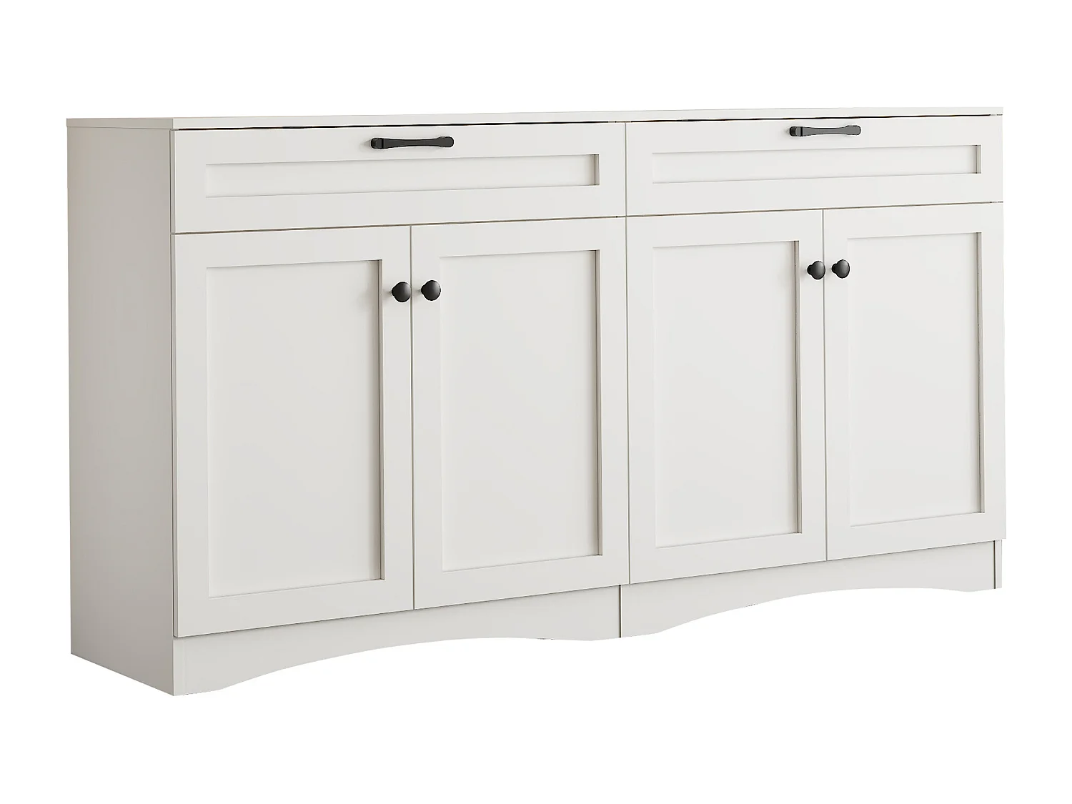 Aparador blanco con tiradores negros - Aparador de 2 cajones y 4 puertas - diseño curvo