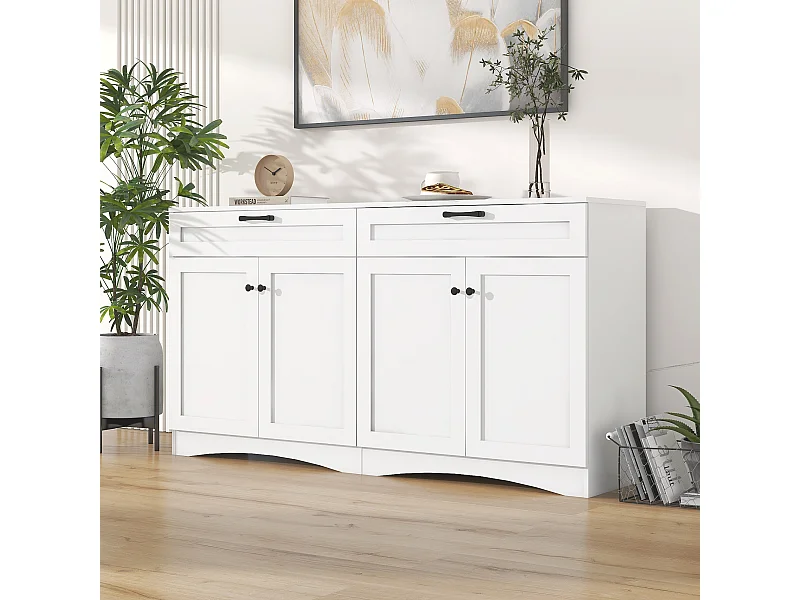 Wit dressoir met zwarte handgrepen - 2 laden en 4 deuren dressoir - gebogen design