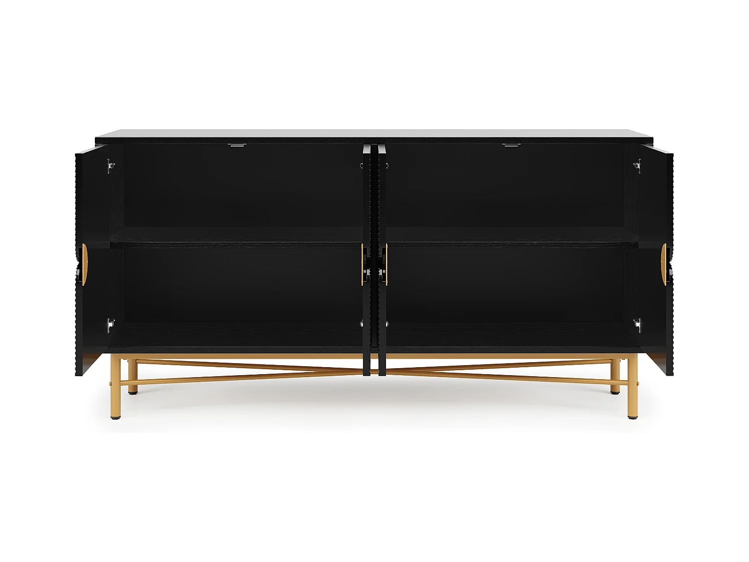 Buffet noir - Buffet avec 4 portes et poignées dorées - pieds brillants