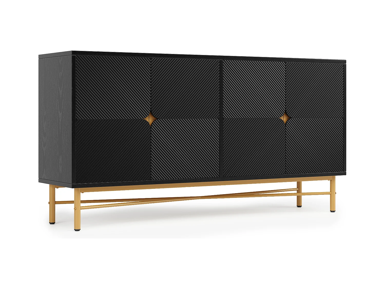 Buffet noir - Buffet avec 4 portes et poignées dorées - pieds brillants
