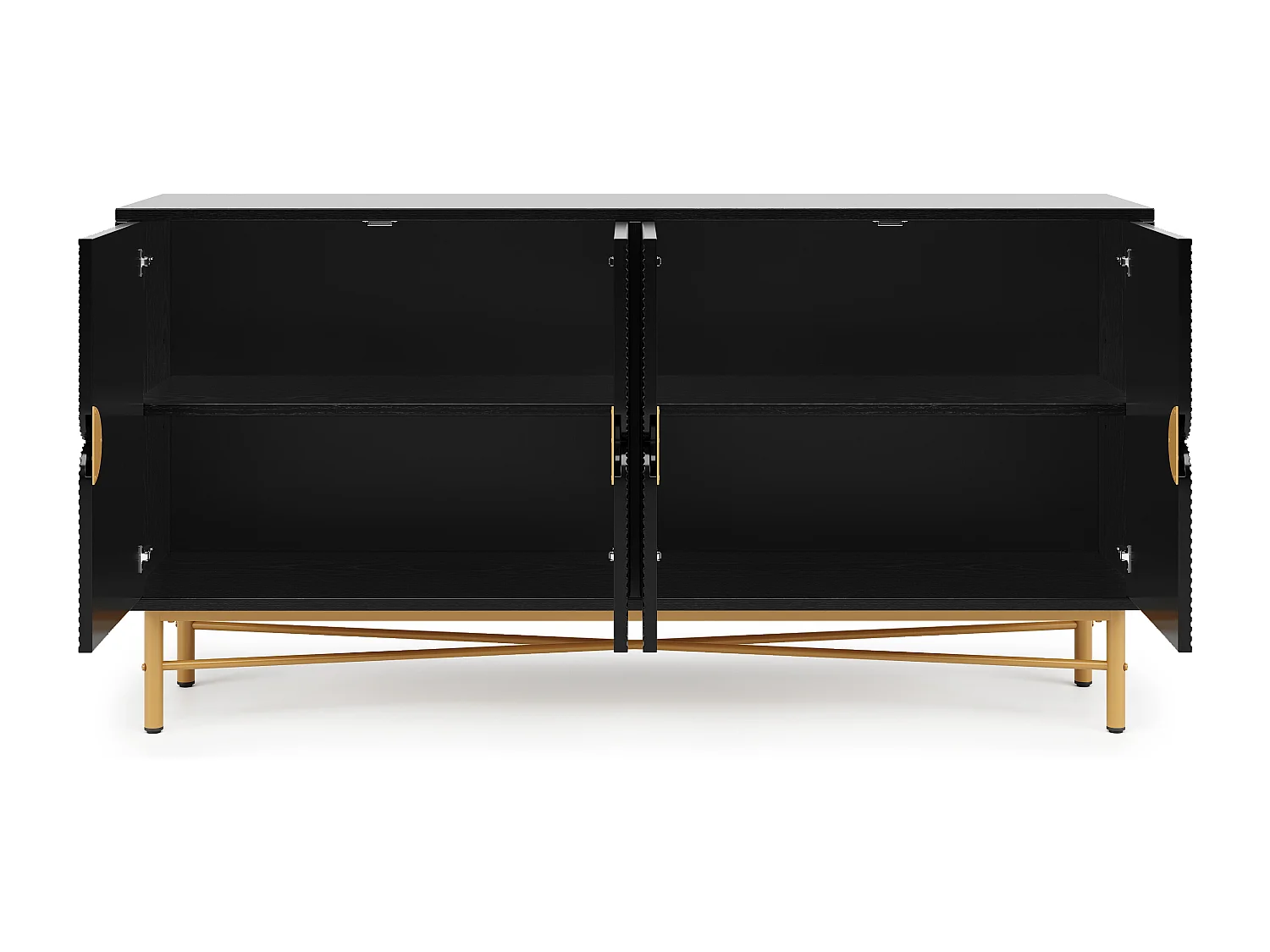 Schwarzes Sideboard - Sideboard mit 4 Türen und goldenen Griffen - glänzende Beine