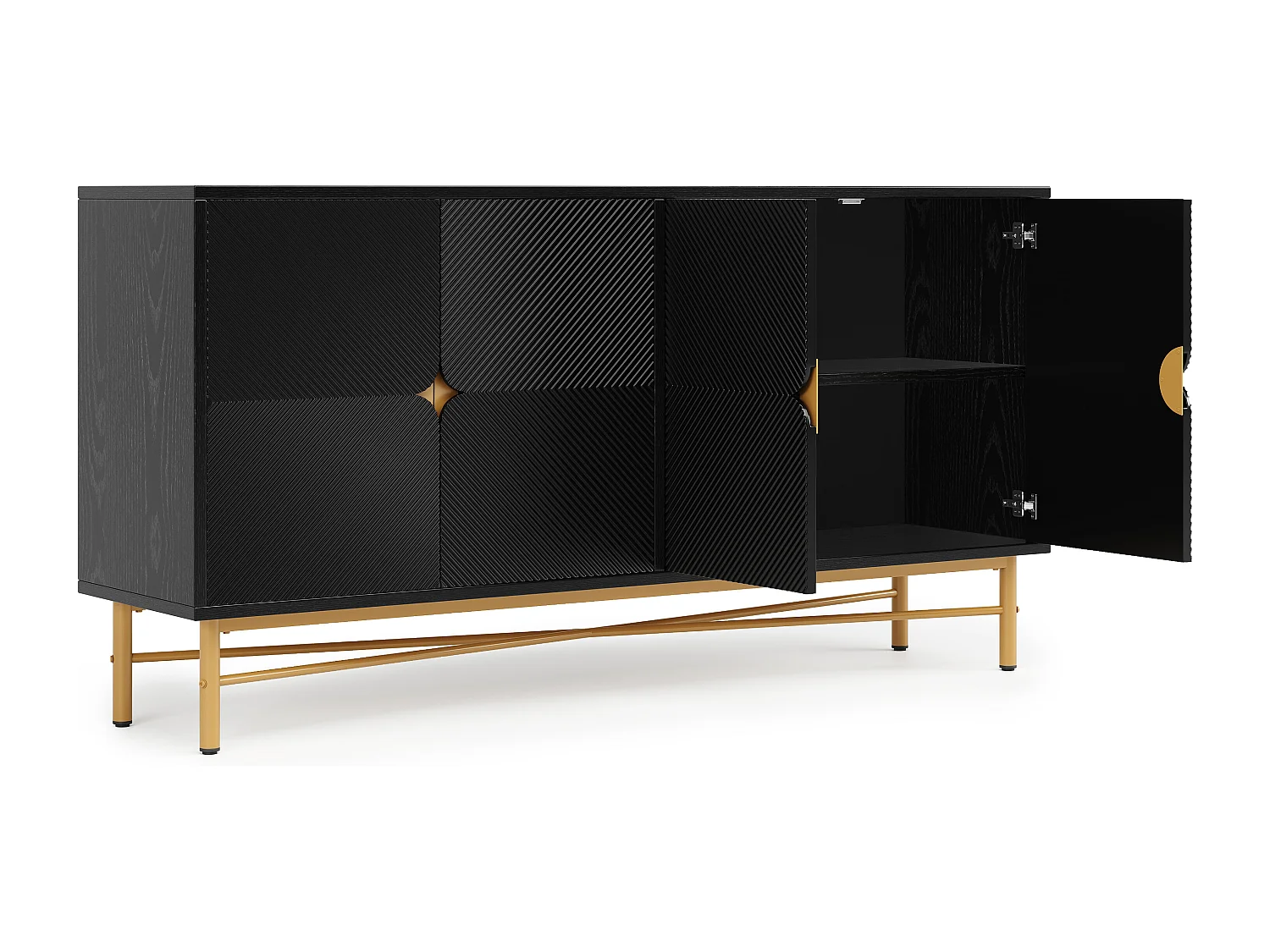 Schwarzes Sideboard - Sideboard mit 4 Türen und goldenen Griffen - glänzende Beine