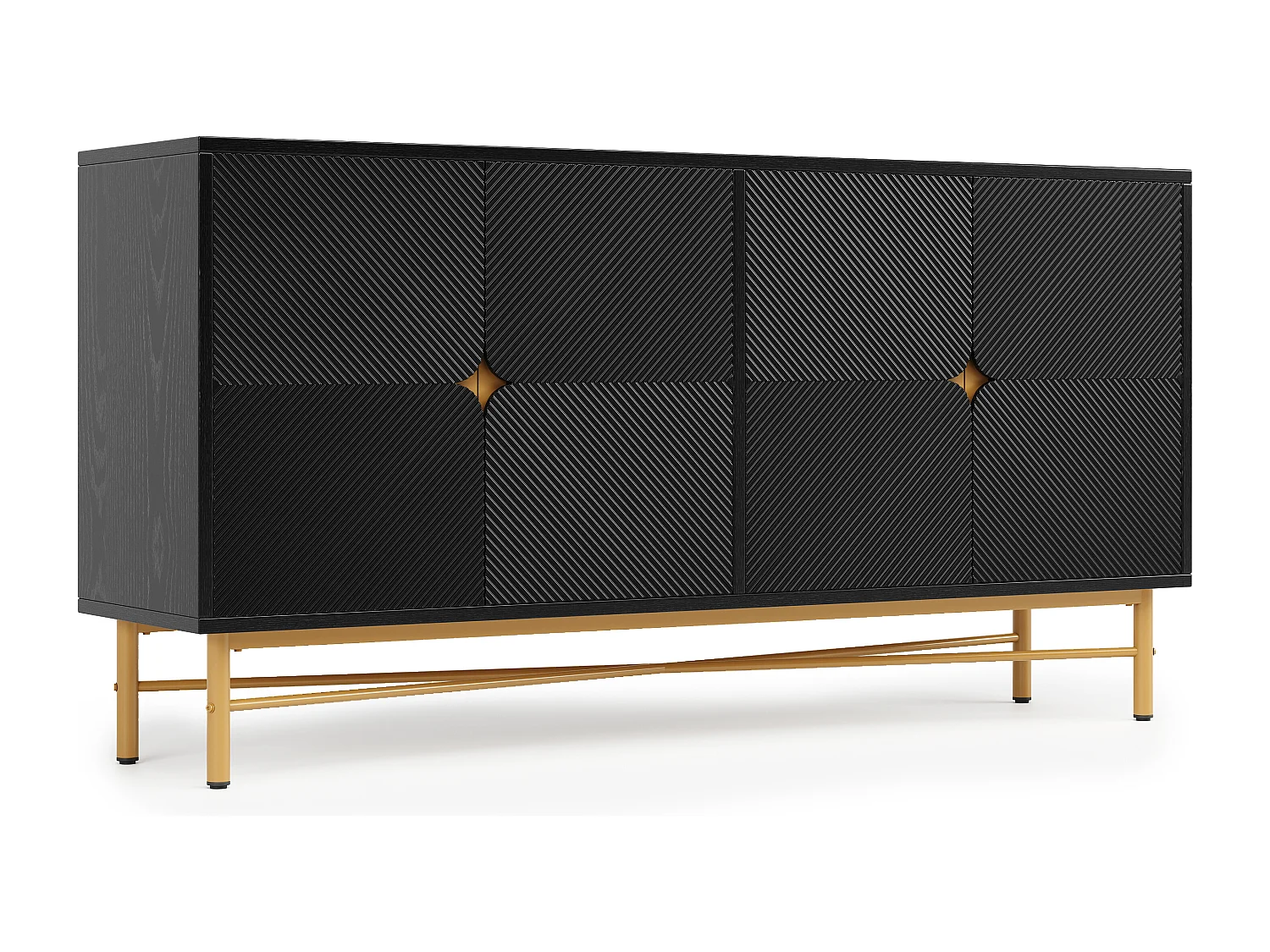 Schwarzes Sideboard - Sideboard mit 4 Türen und goldenen Griffen - glänzende Beine