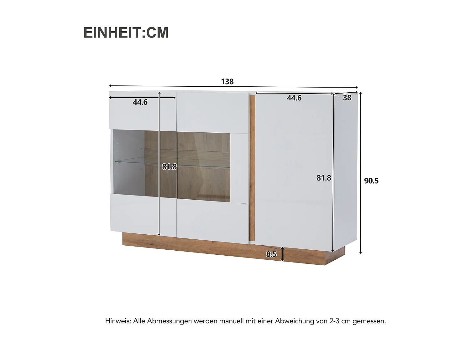 Buffet blanc brillant - Commode 3 portes avec éclairage LED - piètement en bois