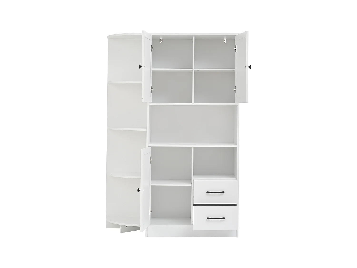 Buffet haut blanc à 3 portes - Buffet à 2 tiroirs et 6 rangements ouverts - 3 réglables en hauteur