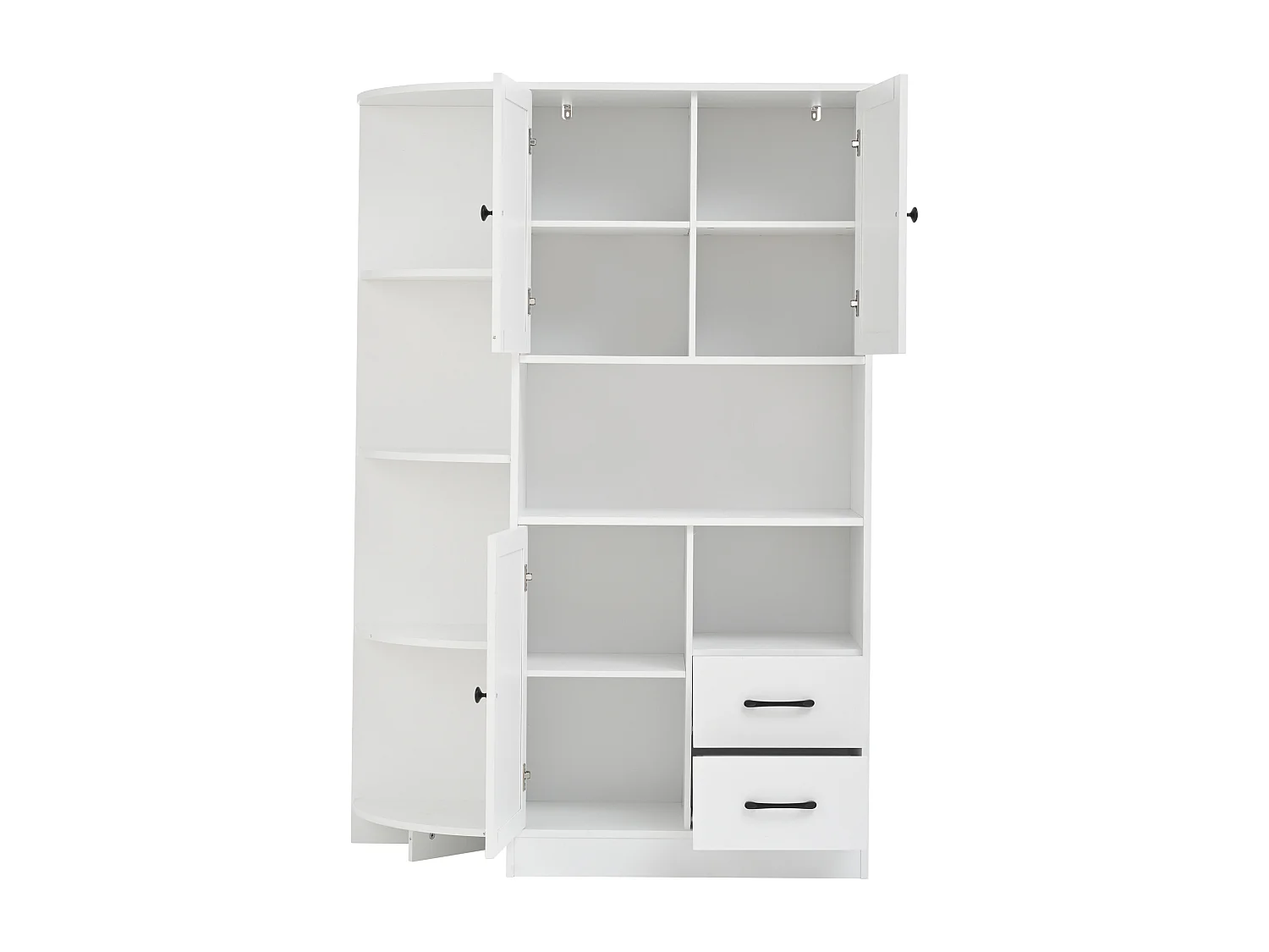 Buffet haut blanc à 3 portes - Buffet à 2 tiroirs et 6 rangements ouverts - 3 réglables en hauteur