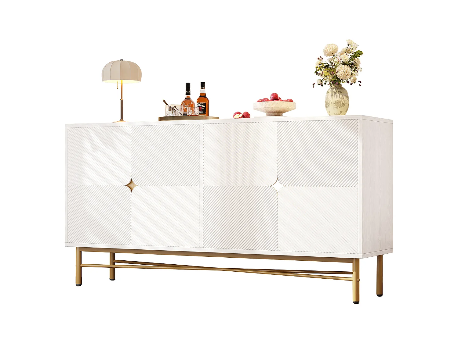 Buffet blanc - Buffet avec 4 portes et poignées dorées - pieds brillants