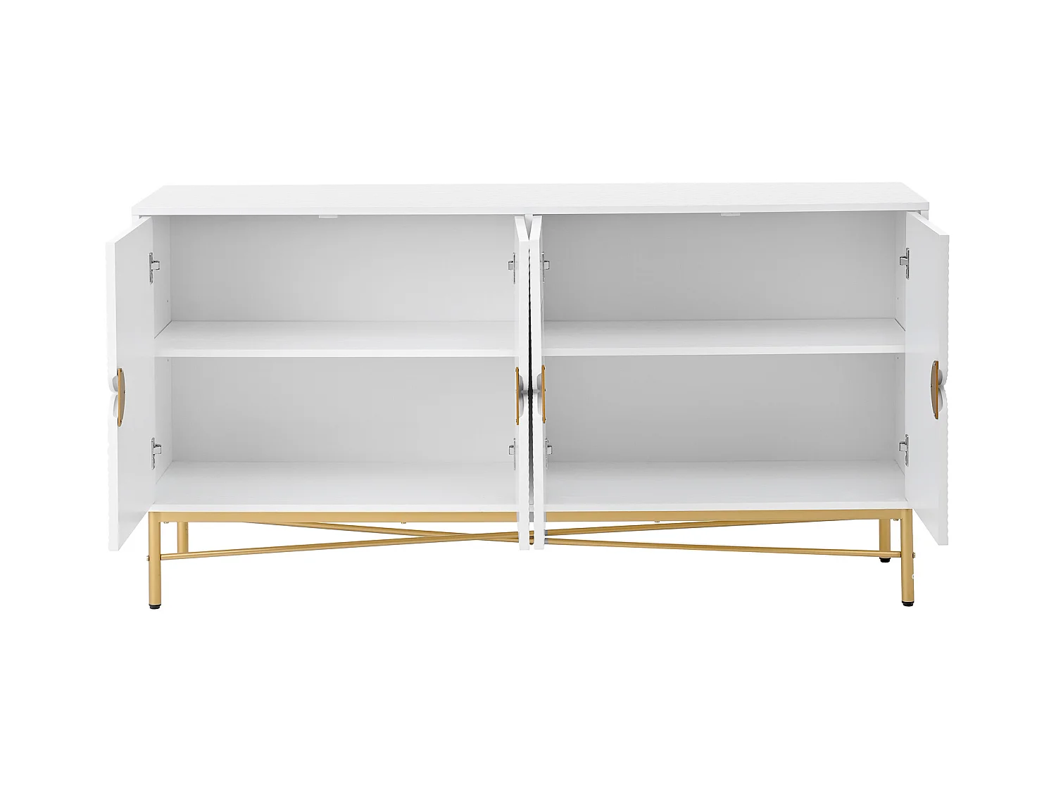 Buffet blanc - Buffet avec 4 portes et poignées dorées - pieds brillants