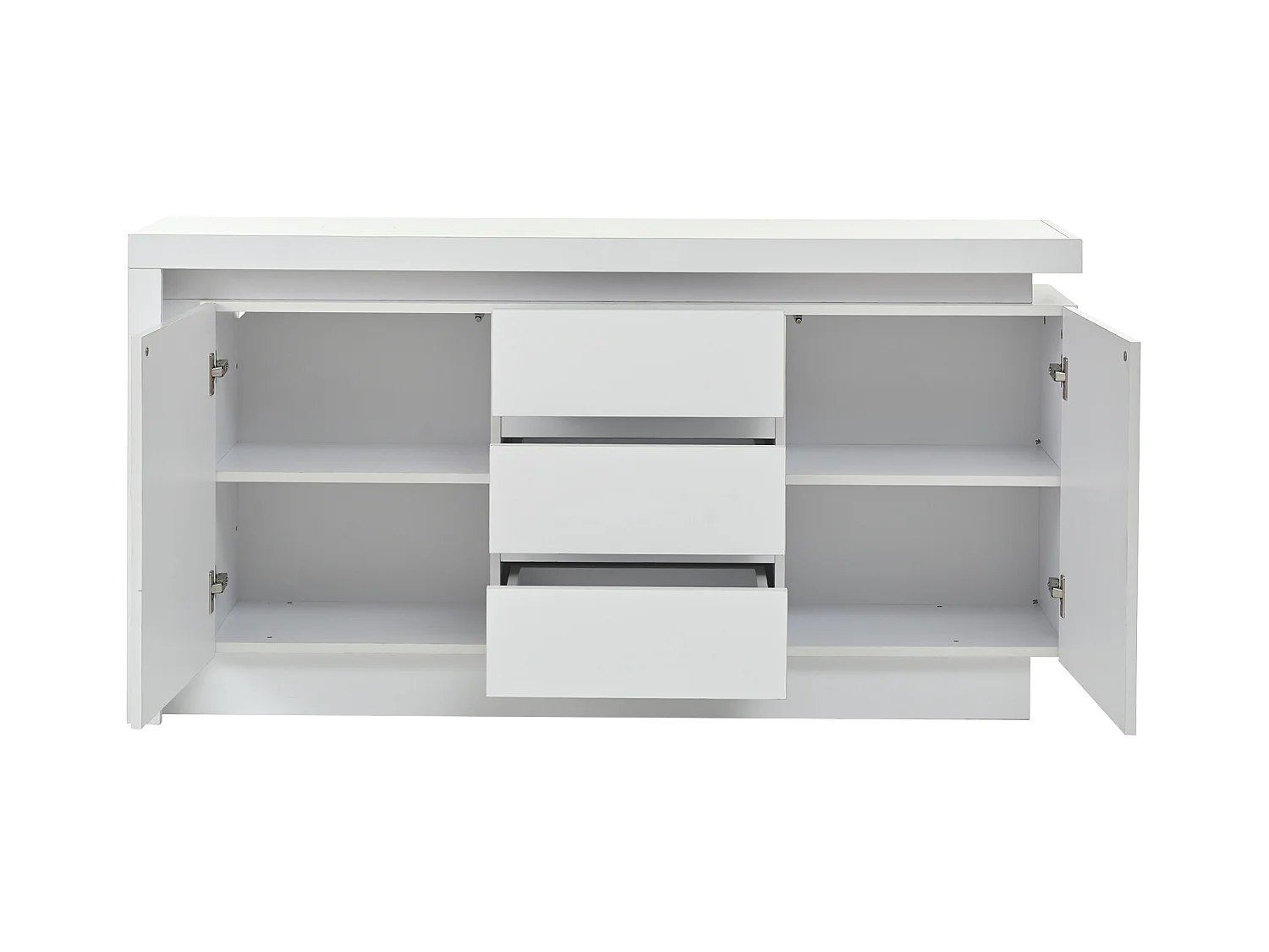 Buffet blanc brillant à 3 tiroirs - Buffet à 2 portes avec éclairage LED - etagères réglables