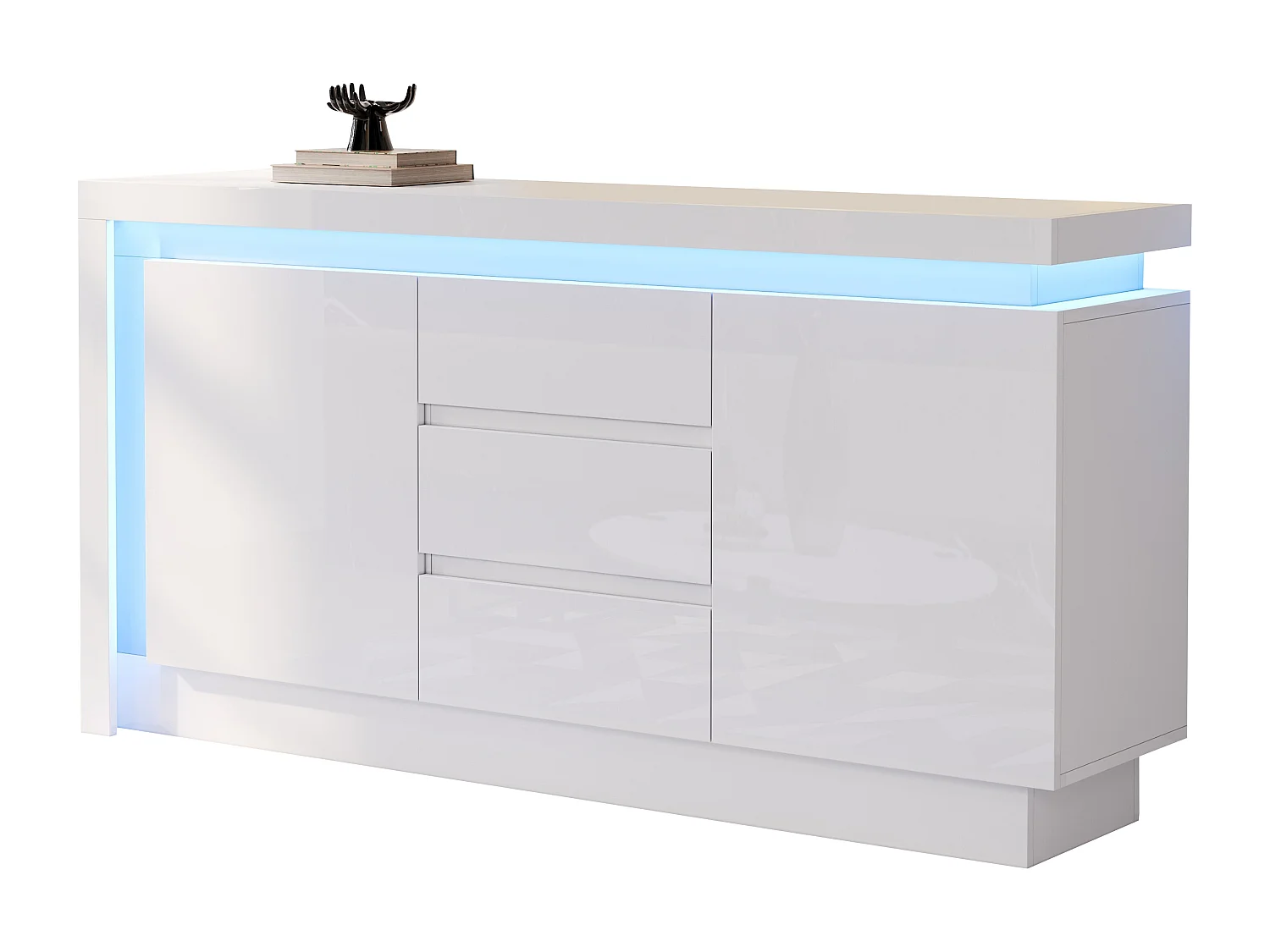 Wit hoogglans dressoir met 3 lades - dressoir met 2 deuren, ledverlichting en verstelbare planken