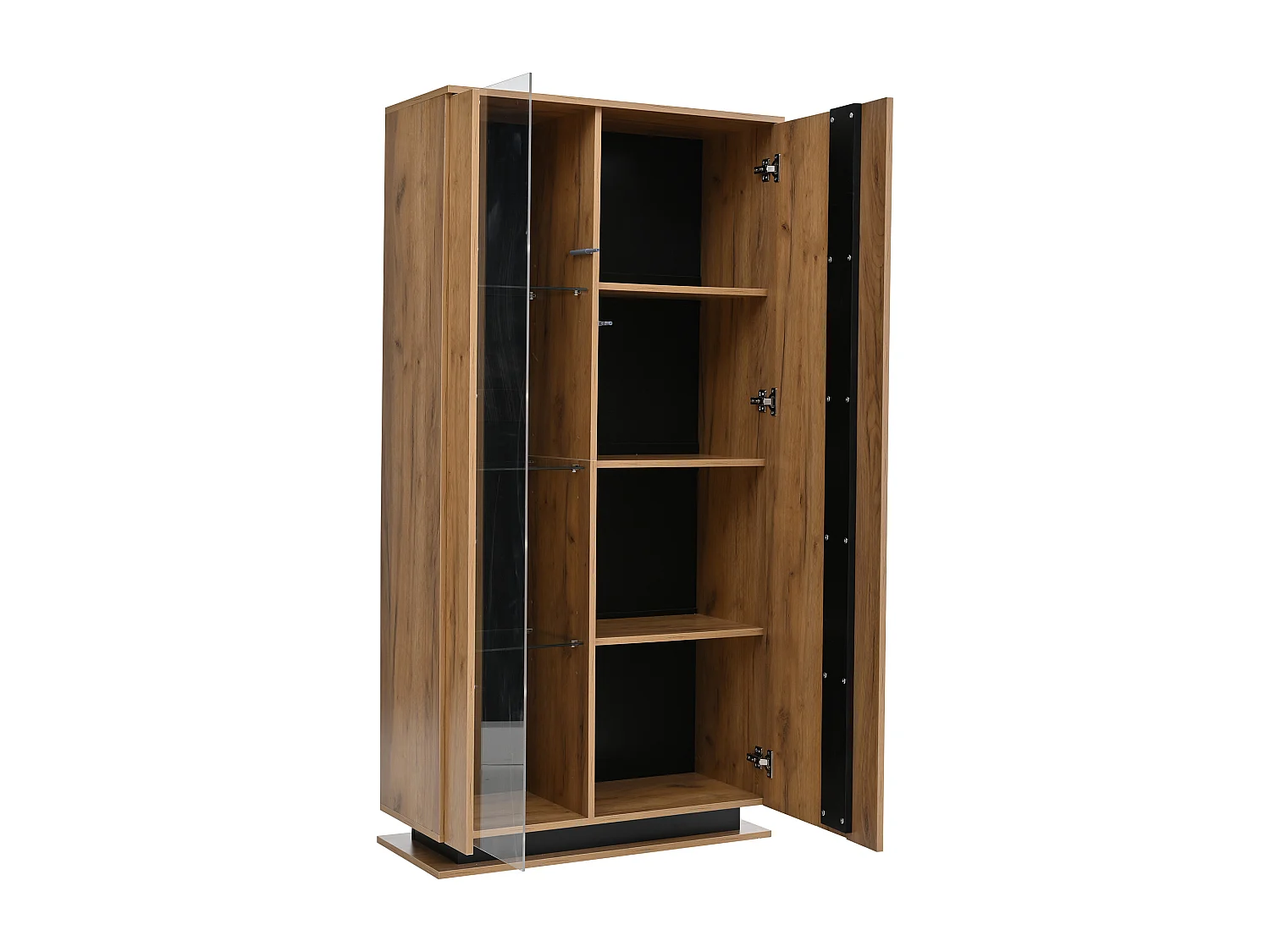 Holzvitrine mit Glastrennwand - Vitrine mit 1 Glastür und 1 Holztür - LED-Beleuchtung und 8 Einlegeböden