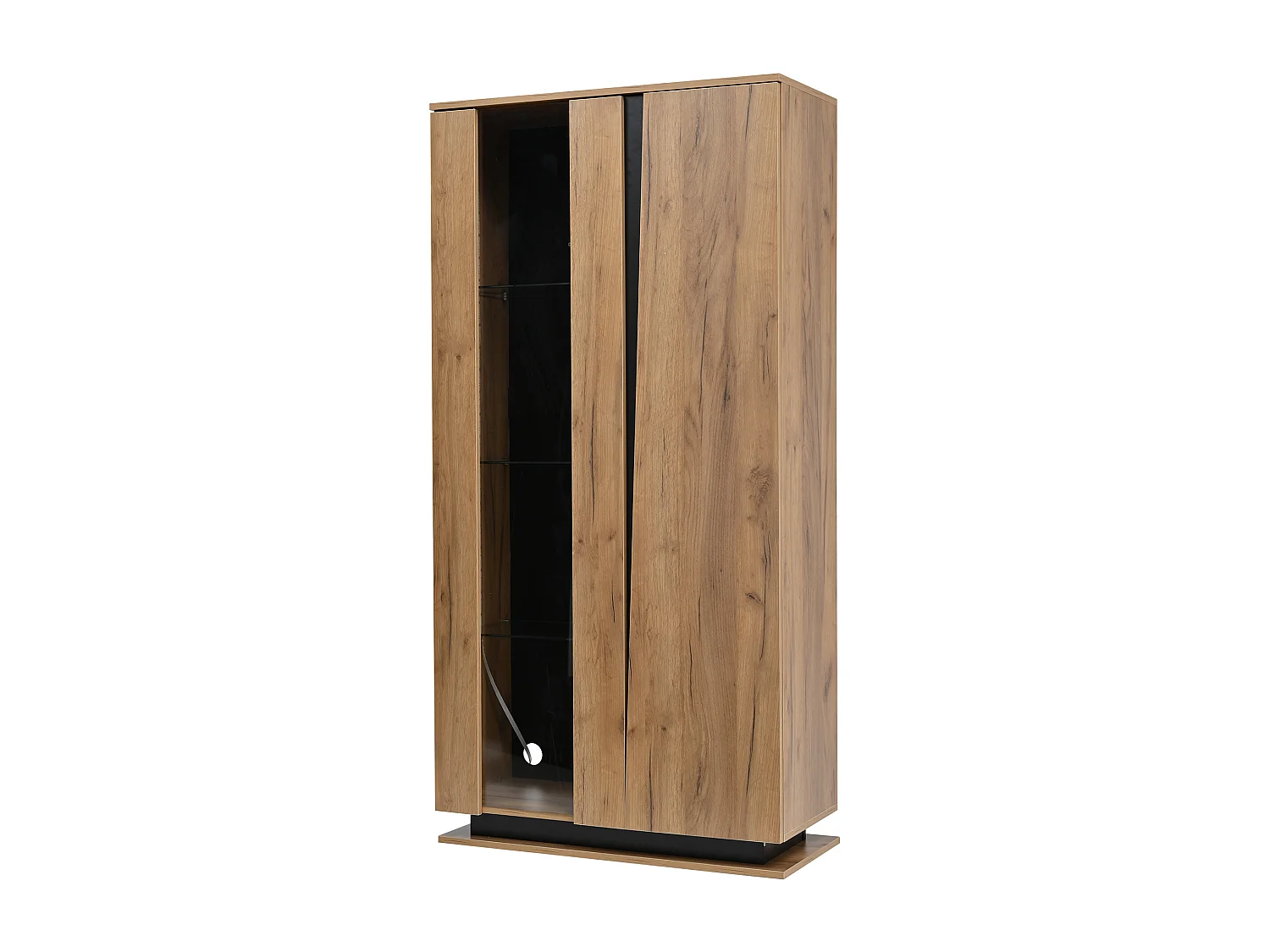 Holzvitrine mit Glastrennwand - Vitrine mit 1 Glastür und 1 Holztür - LED-Beleuchtung und 8 Einlegeböden