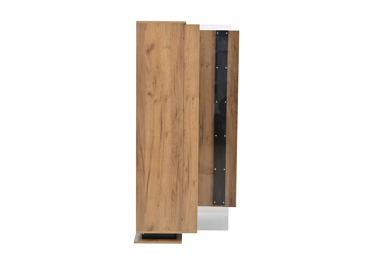 Holzvitrine mit Glastrennwand - Vitrine mit 1 Glastür und 1 Holztür - LED-Beleuchtung und 8 Einlegeböden