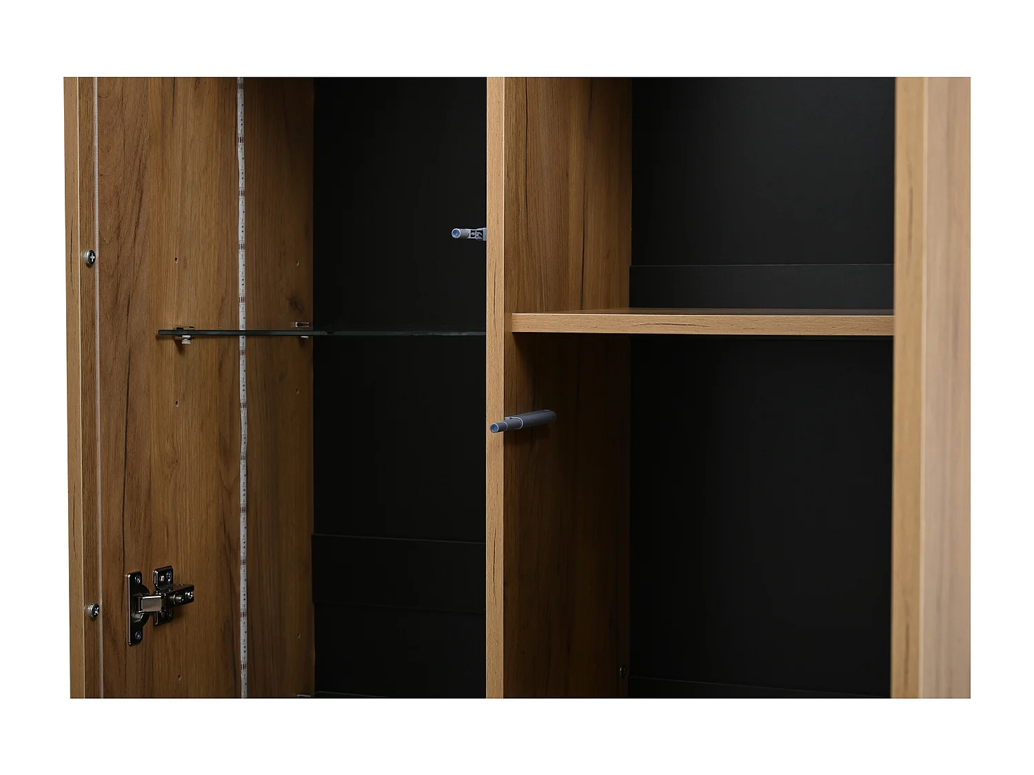 Holzvitrine mit Glastrennwand - Vitrine mit 1 Glastür und 1 Holztür - LED-Beleuchtung und 8 Einlegeböden