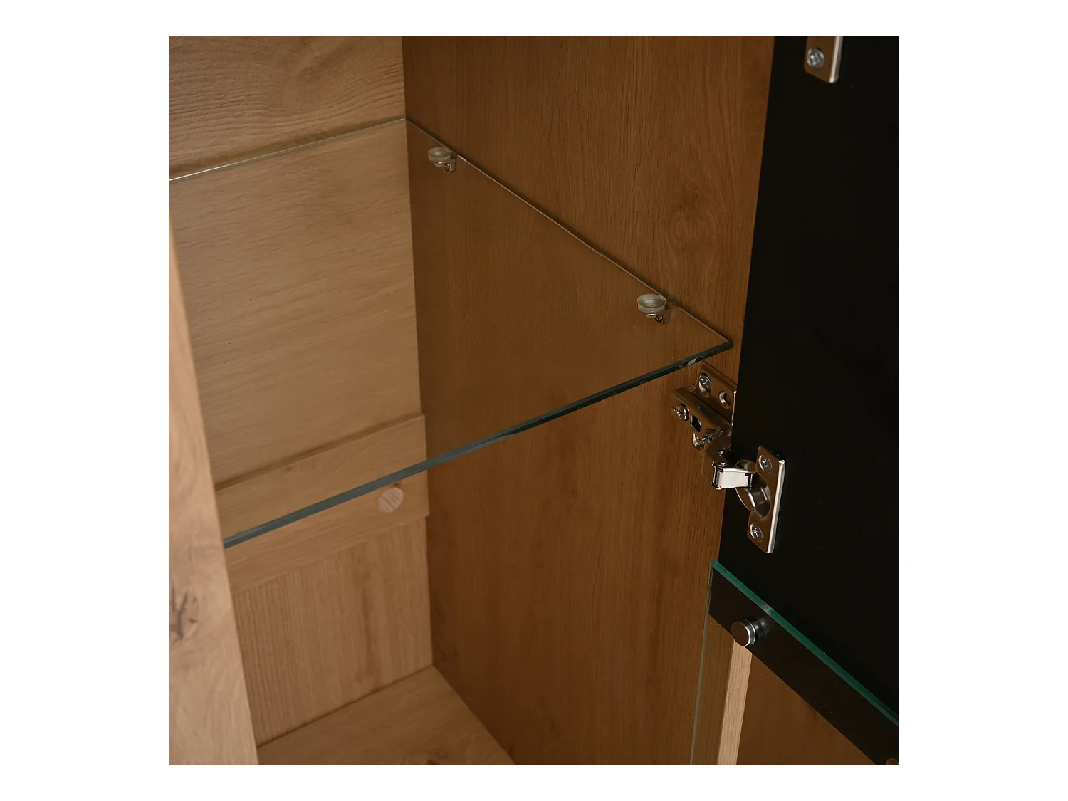 4-türiger Vitrinenschrank - Vitrine mit LED-Beleuchtung und verstellbaren Regalen - Schwarz und Holz