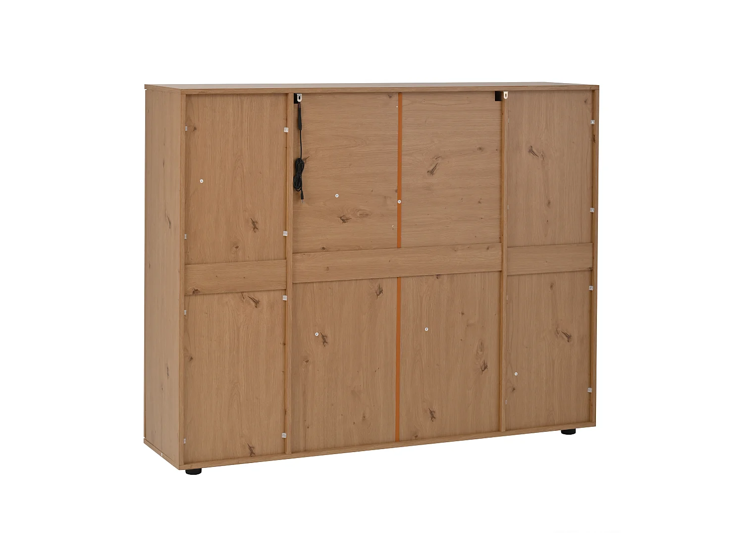 4-türiger Vitrinenschrank - Vitrine mit LED-Beleuchtung und verstellbaren Regalen - Schwarz und Holz