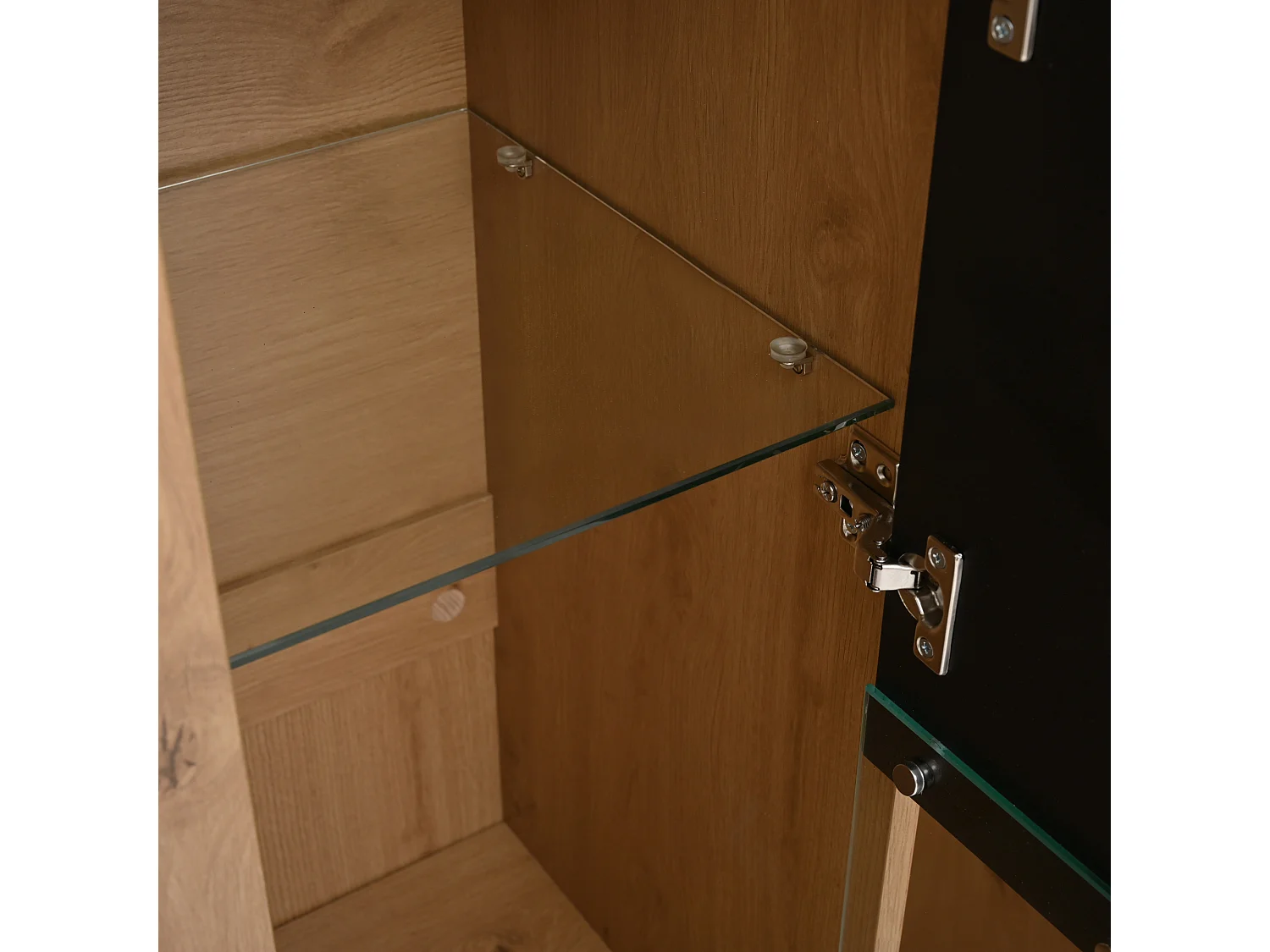 Vetrina a 4 ante - Vetrina con illuminazione a LED e ripiani regolabili - nera e legno