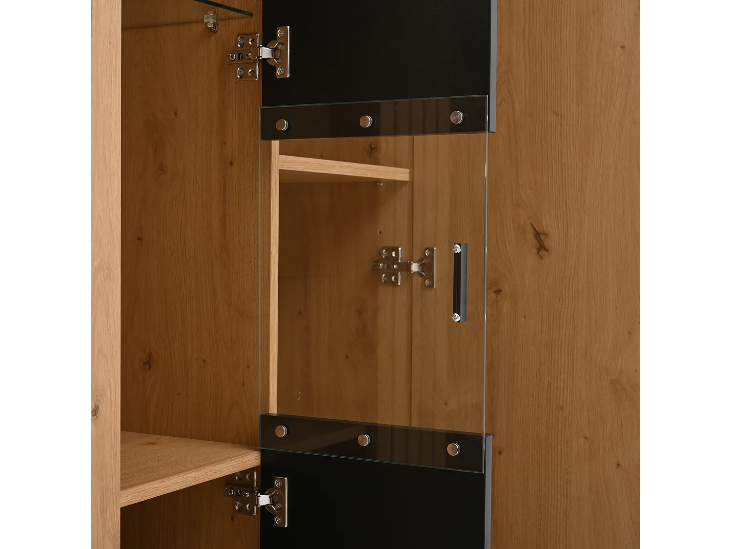 Vetrina a 4 ante - Vetrina con illuminazione a LED e ripiani regolabili - nera e legno