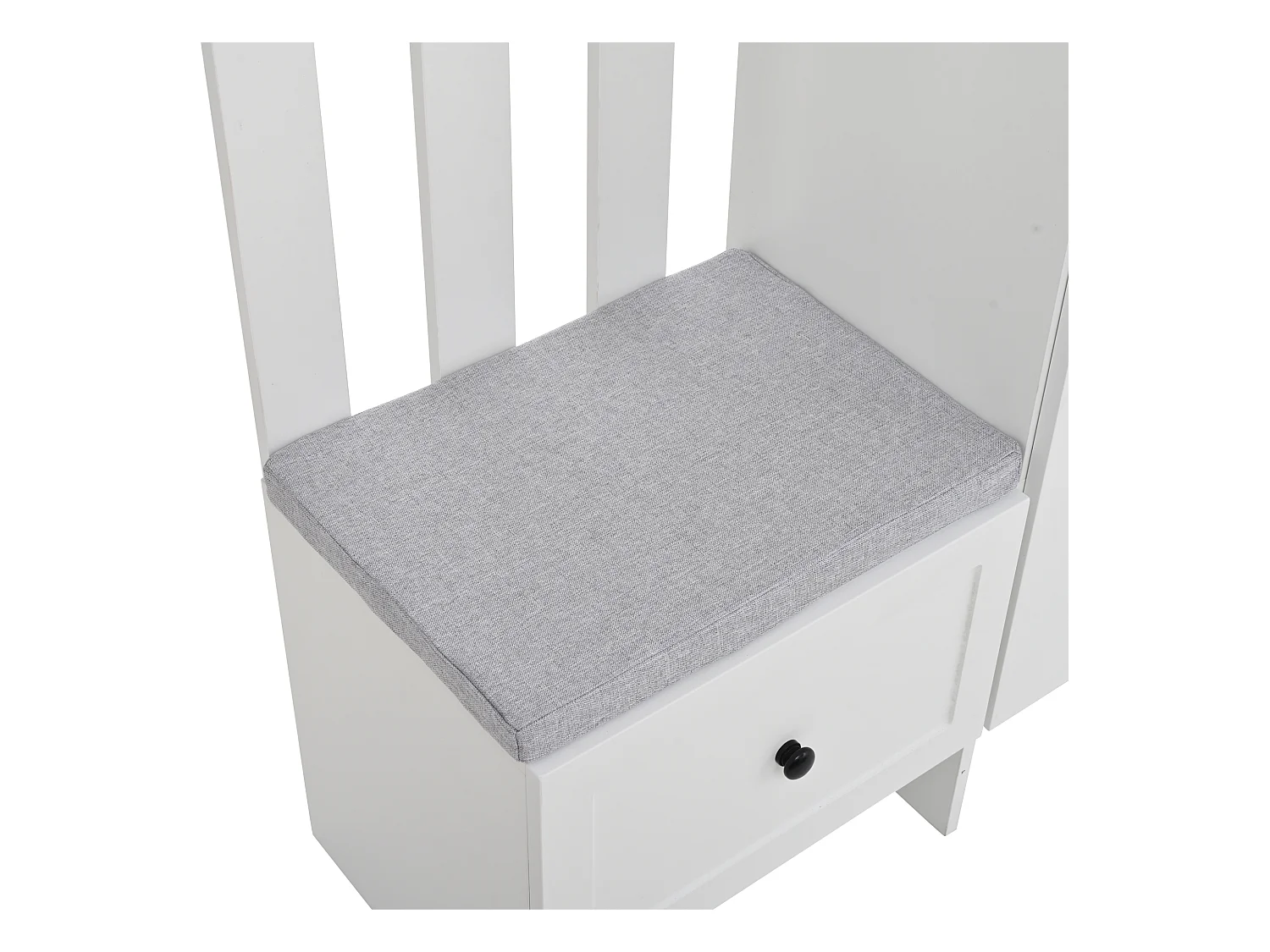 Porte-manteau avec banc à chaussures - Vestiaire à 2 portes et 6 patères - 1 tiroir et rangement ouvert - blanc