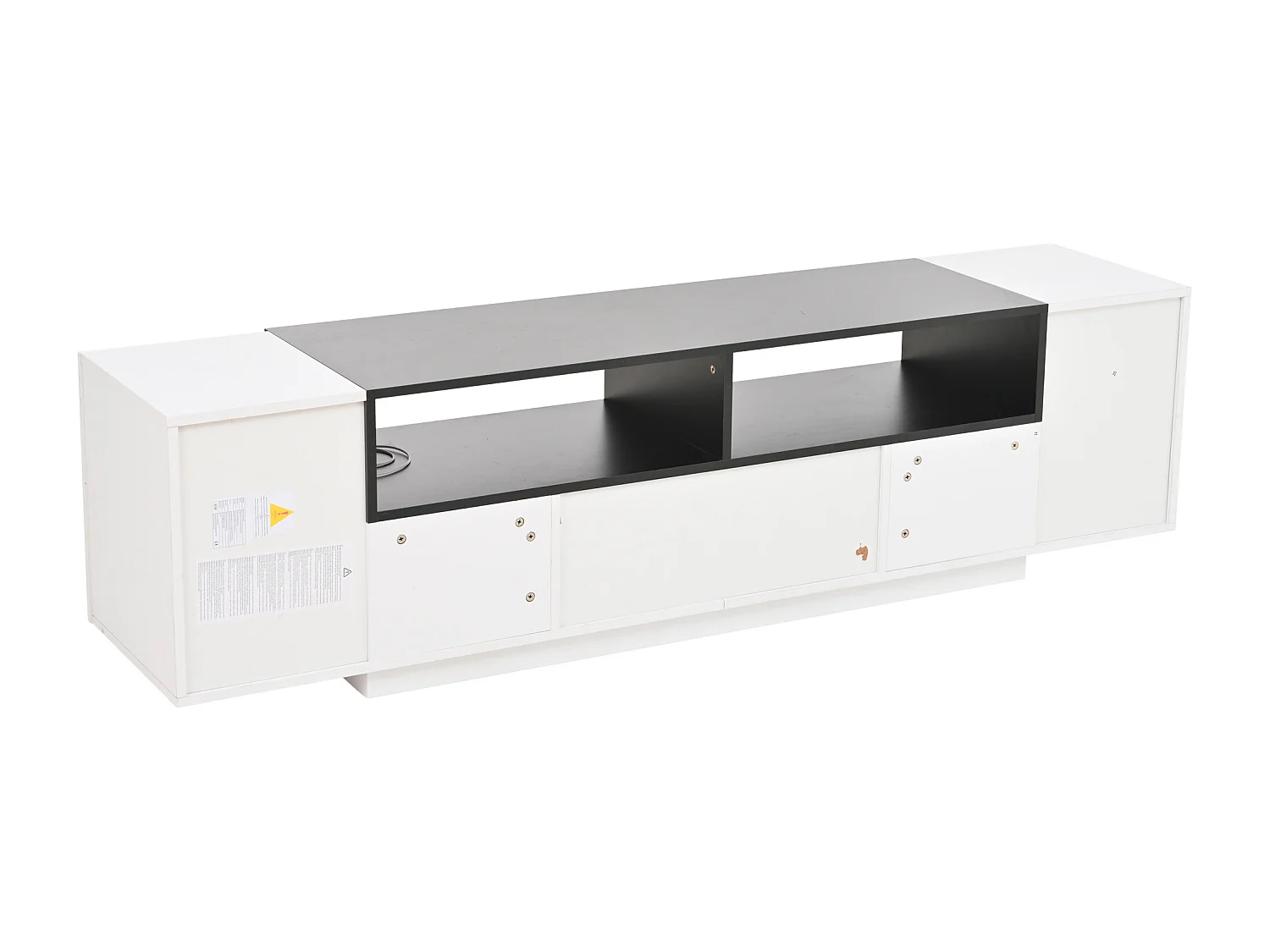 Meuble TV blanc avec 1 tiroir - Meuble TV avec éclairage LED et 2 portes - 2 espaces de rangement ouverts