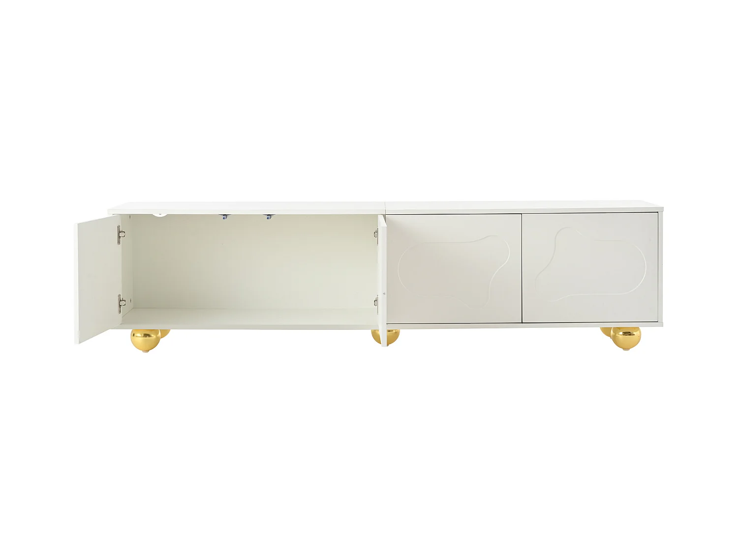 Meuble TV blanc - Meuble TV avec 4 portes et 5 pieds de support sphériques - portes en forme de nuage