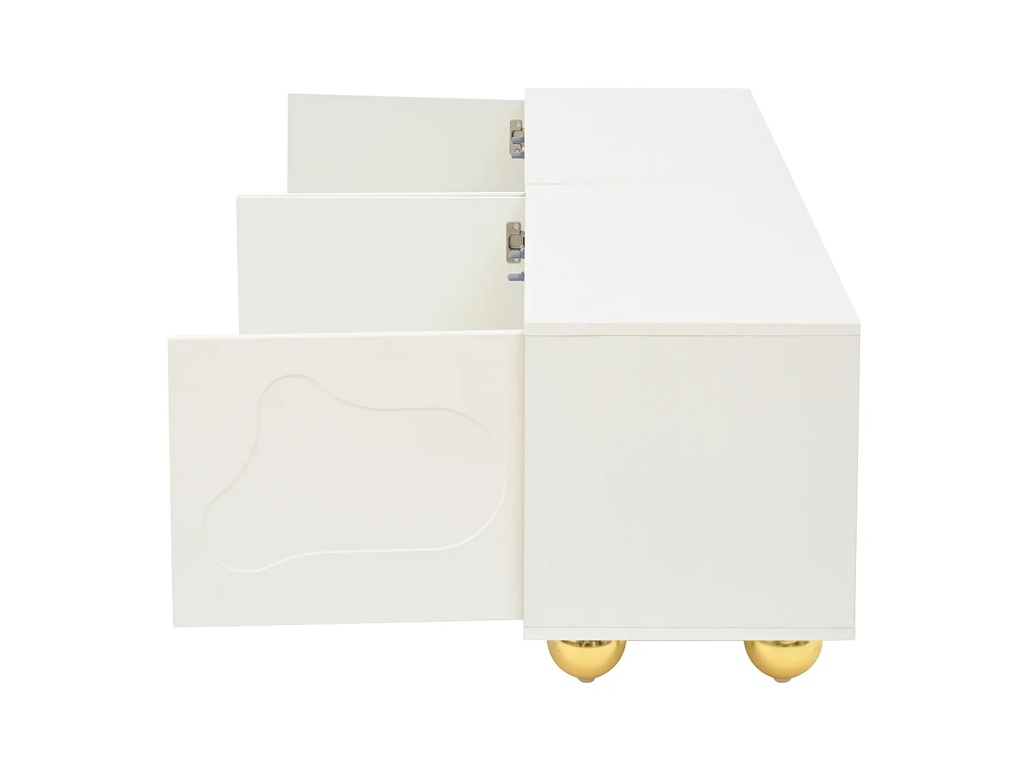 Meuble TV blanc - Meuble TV avec 4 portes et 5 pieds de support sphériques - portes en forme de nuage