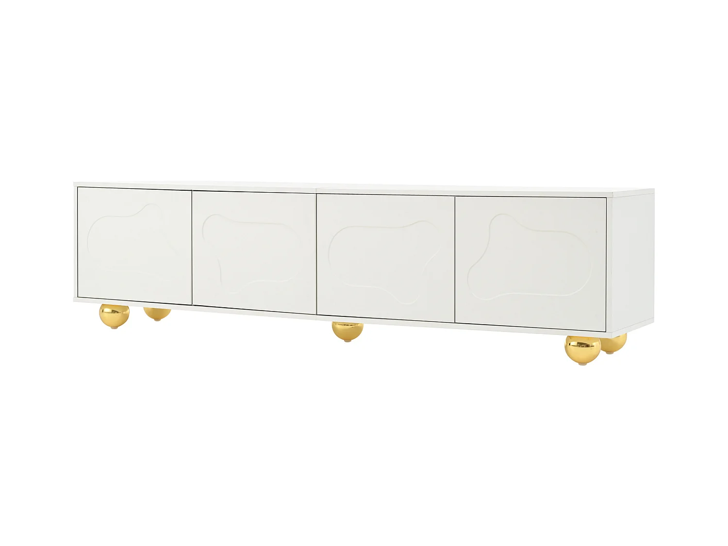 Meuble TV blanc - Meuble TV avec 4 portes et 5 pieds de support sphériques - portes en forme de nuage