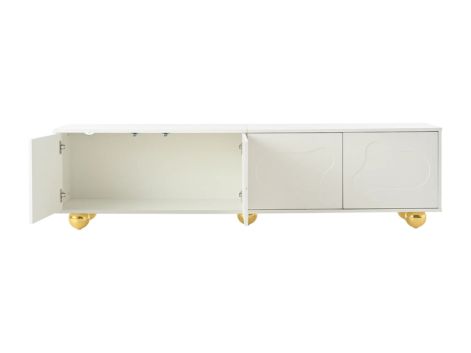 Witte tv-kast - tv-kast met 4 deuren en 5 bolvormige steunpoten - wolkvormige deuren