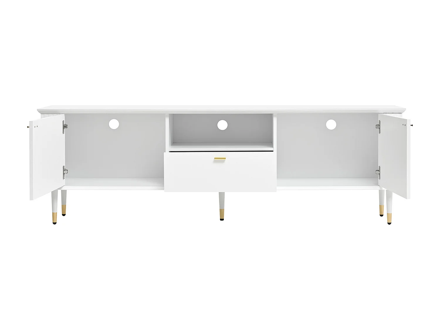 Meuble TV blanc - Meuble TV avec 2 portes et 1 tiroir - 1 espace de rangement ouvert