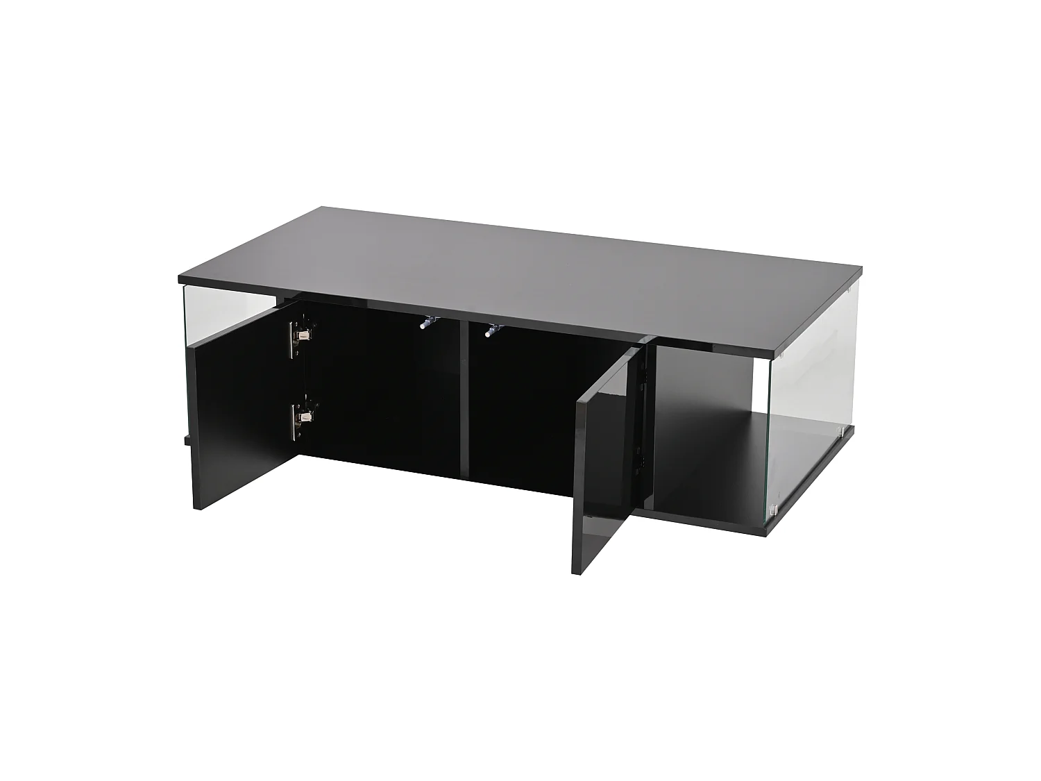 Hoogglans zwarte salontafel - Salontafel met LED-verlichting en 2 deuren - gehard glazen design