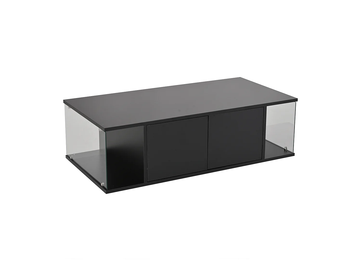 Hoogglans zwarte salontafel - Salontafel met LED-verlichting en 2 deuren - gehard glazen design